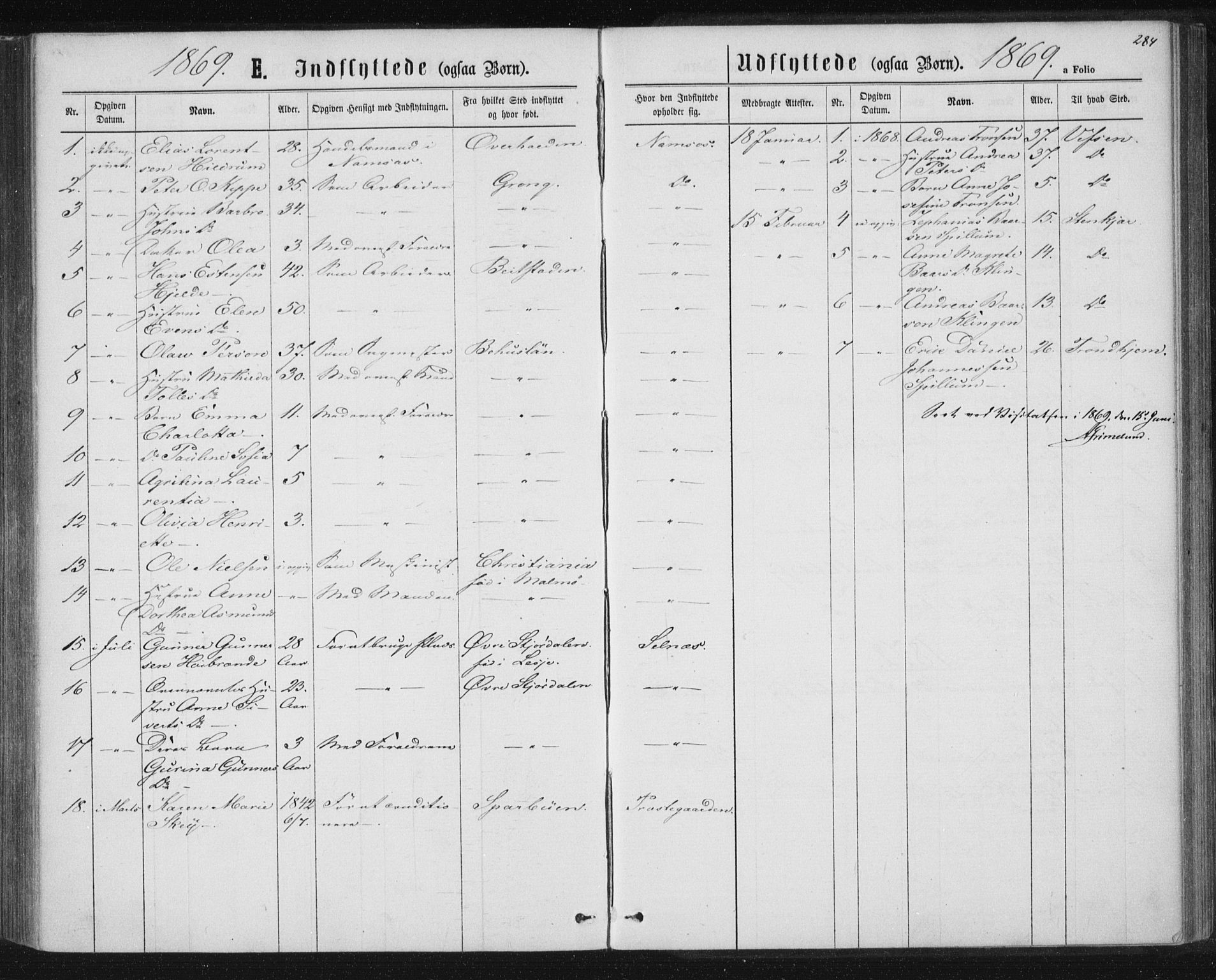 Ministerialprotokoller, klokkerbøker og fødselsregistre - Nord-Trøndelag, SAT/A-1458/768/L0570: Parish register (official) no. 768A05, 1865-1874, p. 284