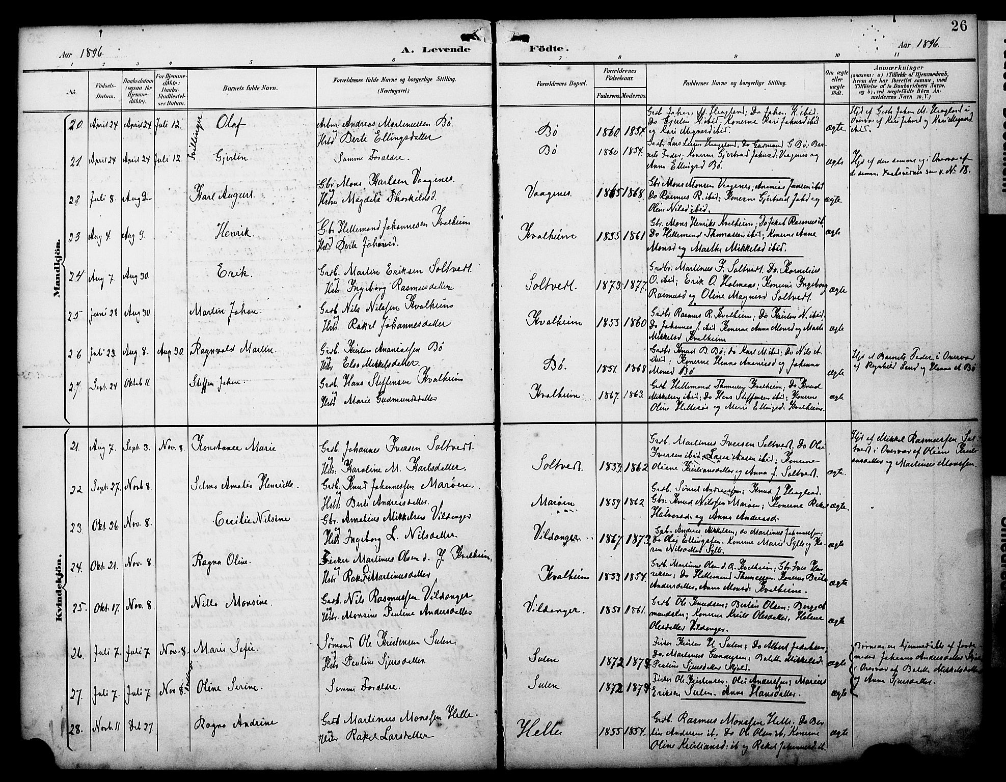 Manger sokneprestembete, SAB/A-76801/H/Haa: Parish register (official) no. C 2, 1891-1902, p. 26