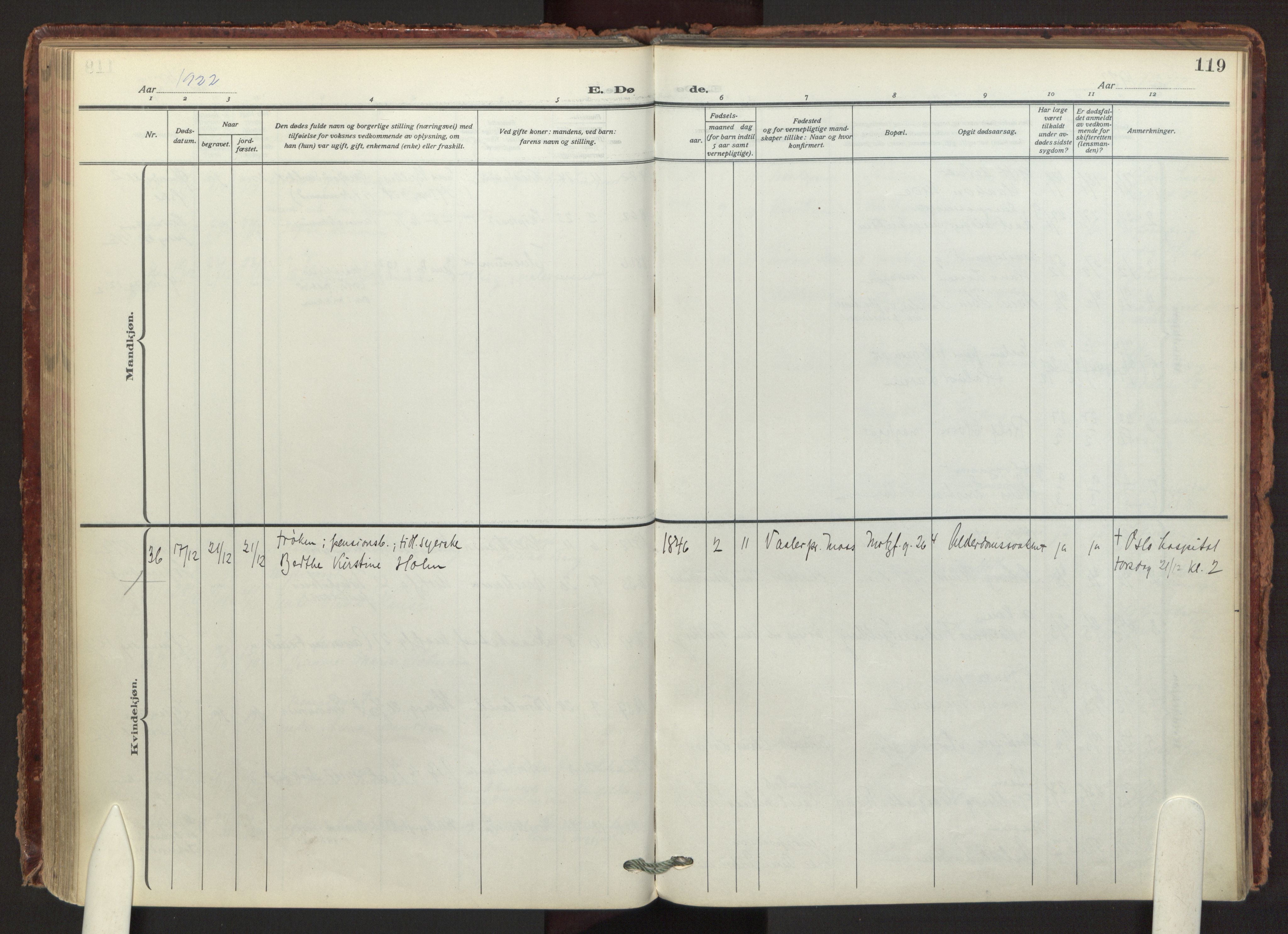 Tøyen prestekontor Kirkebøker, AV/SAO-A-10167a/F/Fa/L0003: Parish register (official) no. I 3, 1917-1933, p. 119