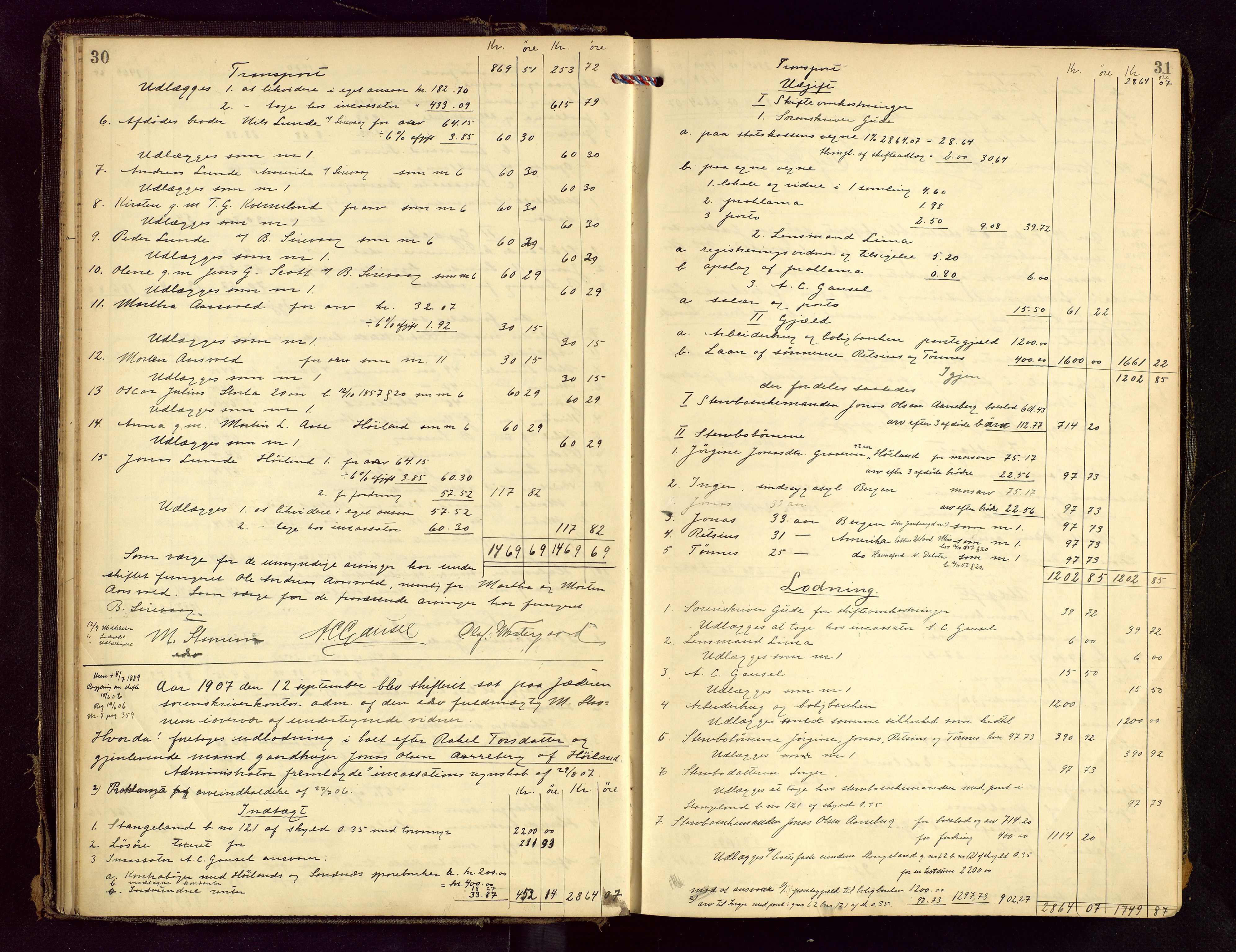 Jæren sorenskriveri, AV/SAST-A-100310/01/5/50/50BB/L0007: SKIFTEUTLODNINGSPROTOKOLL, 1907-1914, p. 30-31