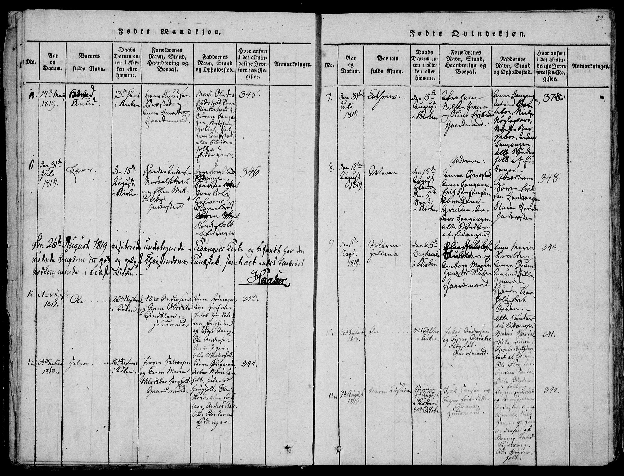 Eidanger kirkebøker, SAKO/A-261/F/Fa/L0007: Parish register (official) no. 7, 1814-1831, p. 22