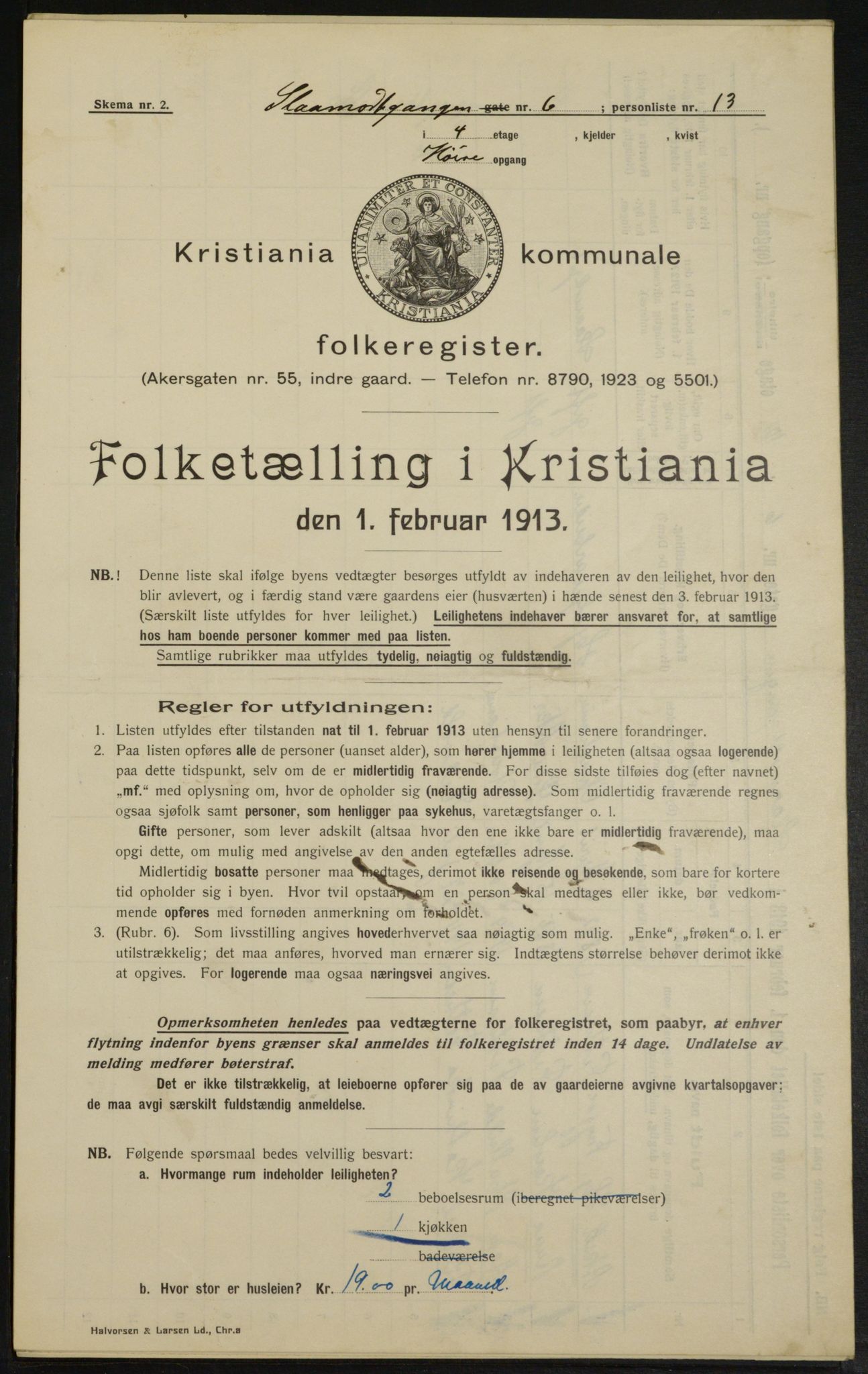 OBA, Municipal Census 1913 for Kristiania, 1913, p. 96955