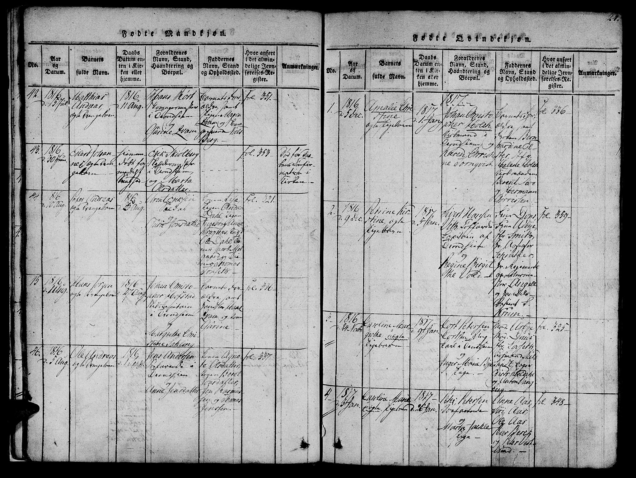 Ministerialprotokoller, klokkerbøker og fødselsregistre - Sør-Trøndelag, SAT/A-1456/602/L0135: Parish register (copy) no. 602C03, 1815-1832, p. 24