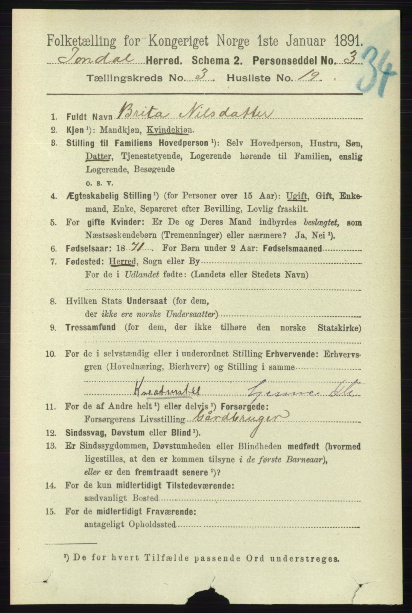 RA, 1891 census for 1227 Jondal, 1891, p. 1423