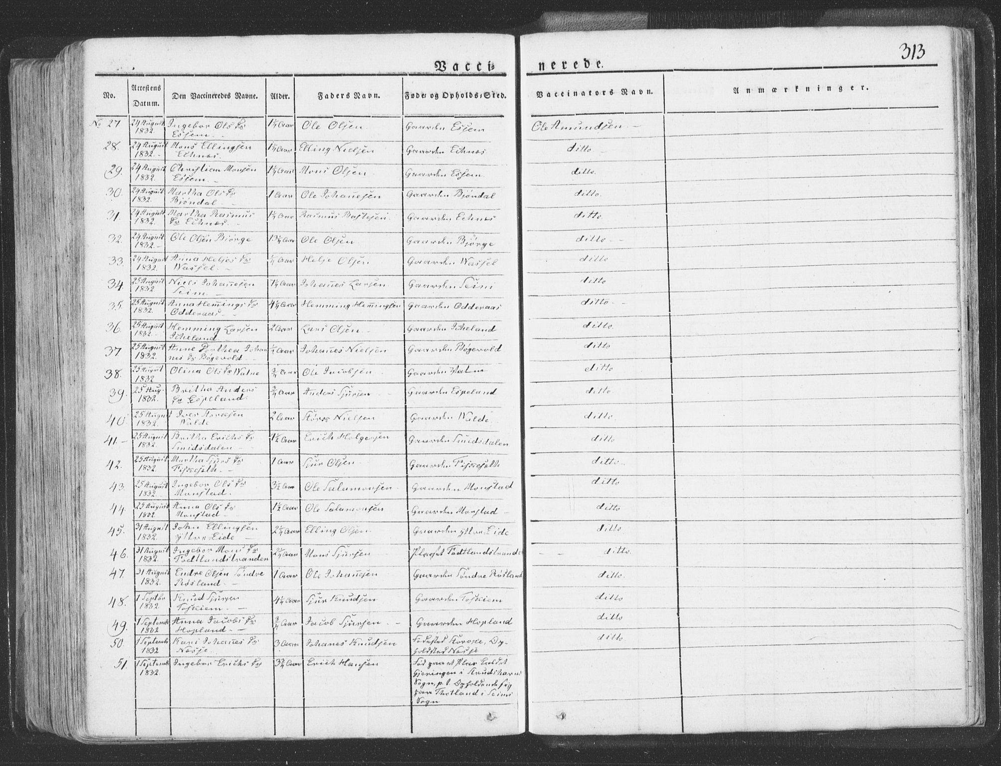 Hosanger sokneprestembete, AV/SAB-A-75801/H/Haa: Parish register (official) no. A 6, 1824-1835, p. 313