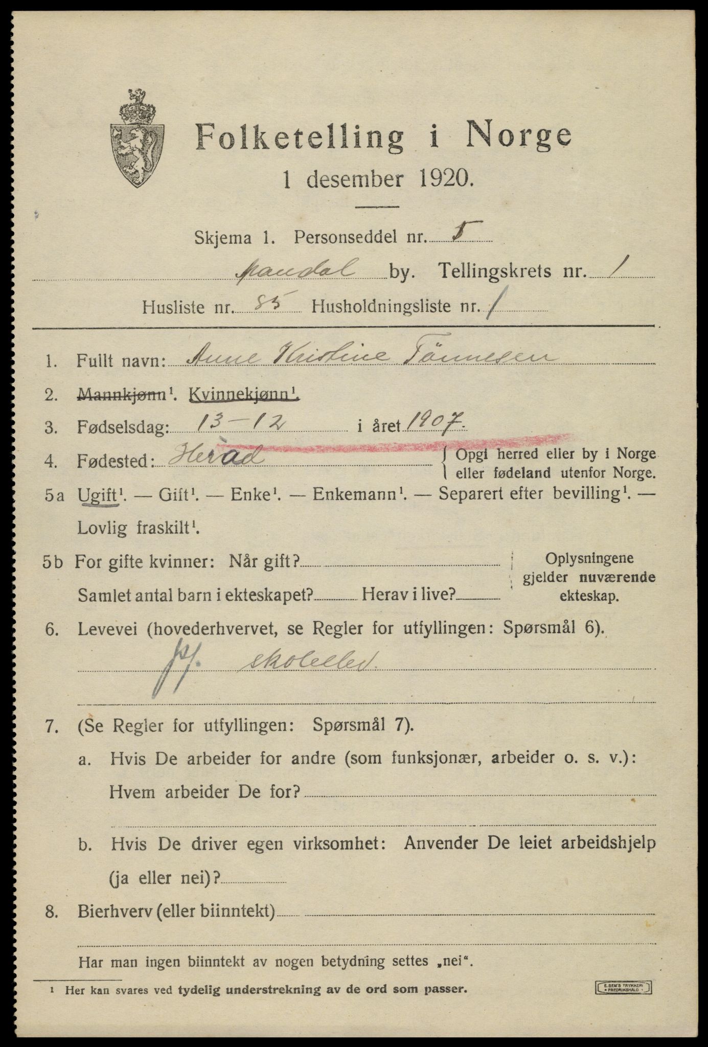 SAK, 1920 census for Mandal, 1920, p. 4123