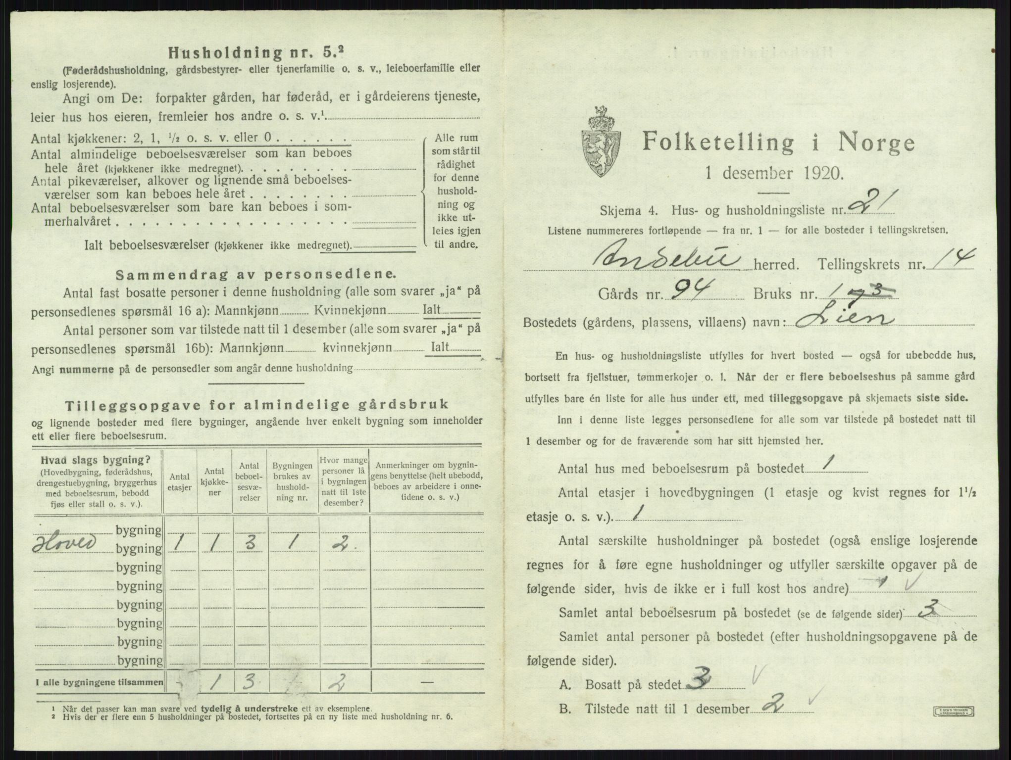 SAKO, 1920 census for Andebu, 1920, p. 824