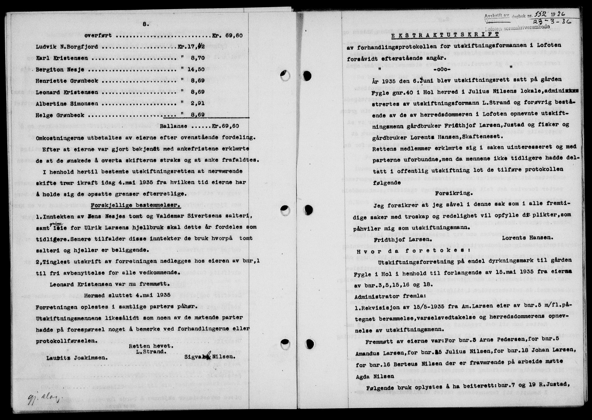Lofoten sorenskriveri, SAT/A-0017/1/2/2C/L0033b: Mortgage book no. 33b, 1936-1936, Diary no: : 552/1936