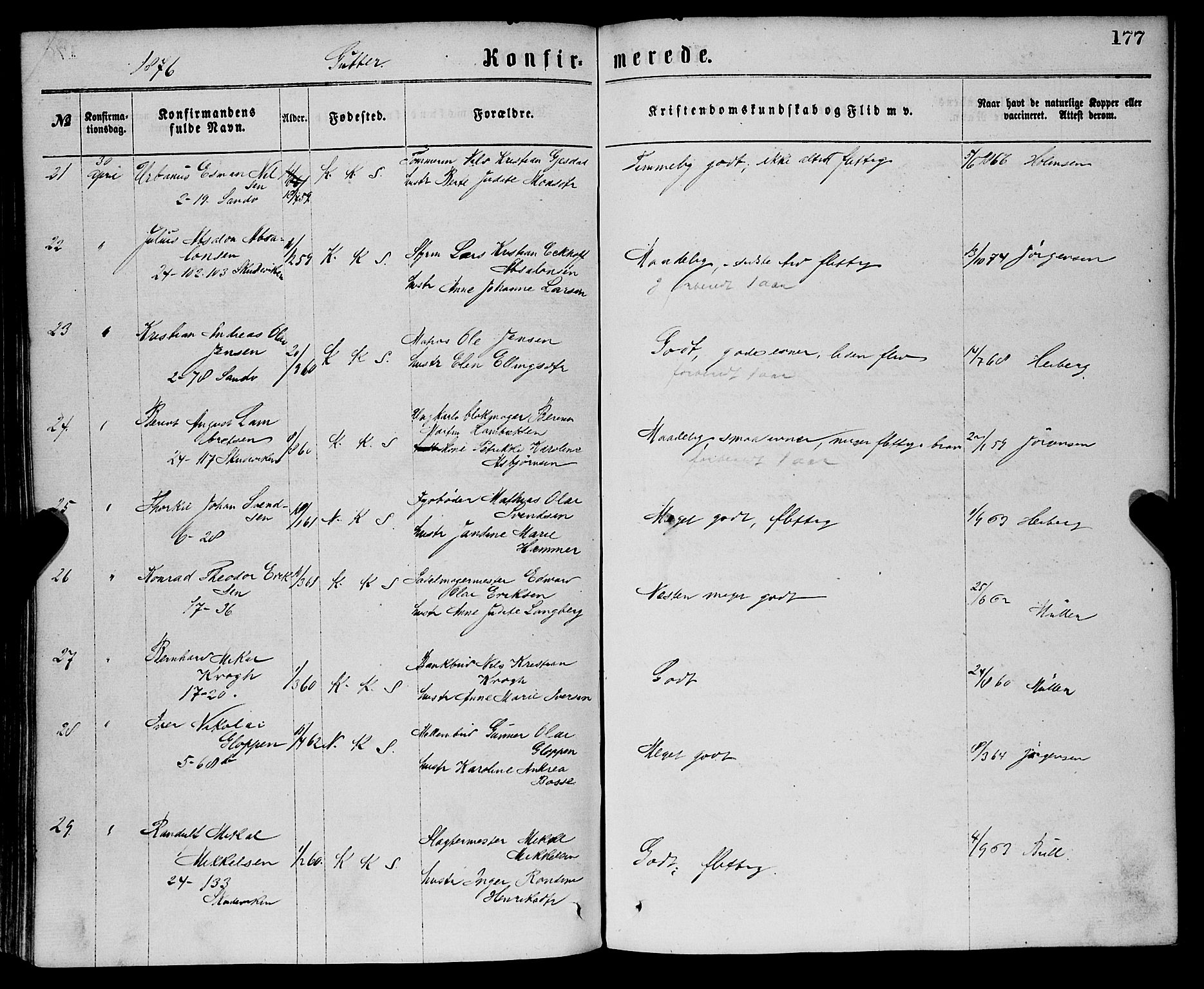 Sandviken Sokneprestembete, AV/SAB-A-77601/H/Ha/L0001: Parish register (official) no. A 1, 1867-1877, p. 177