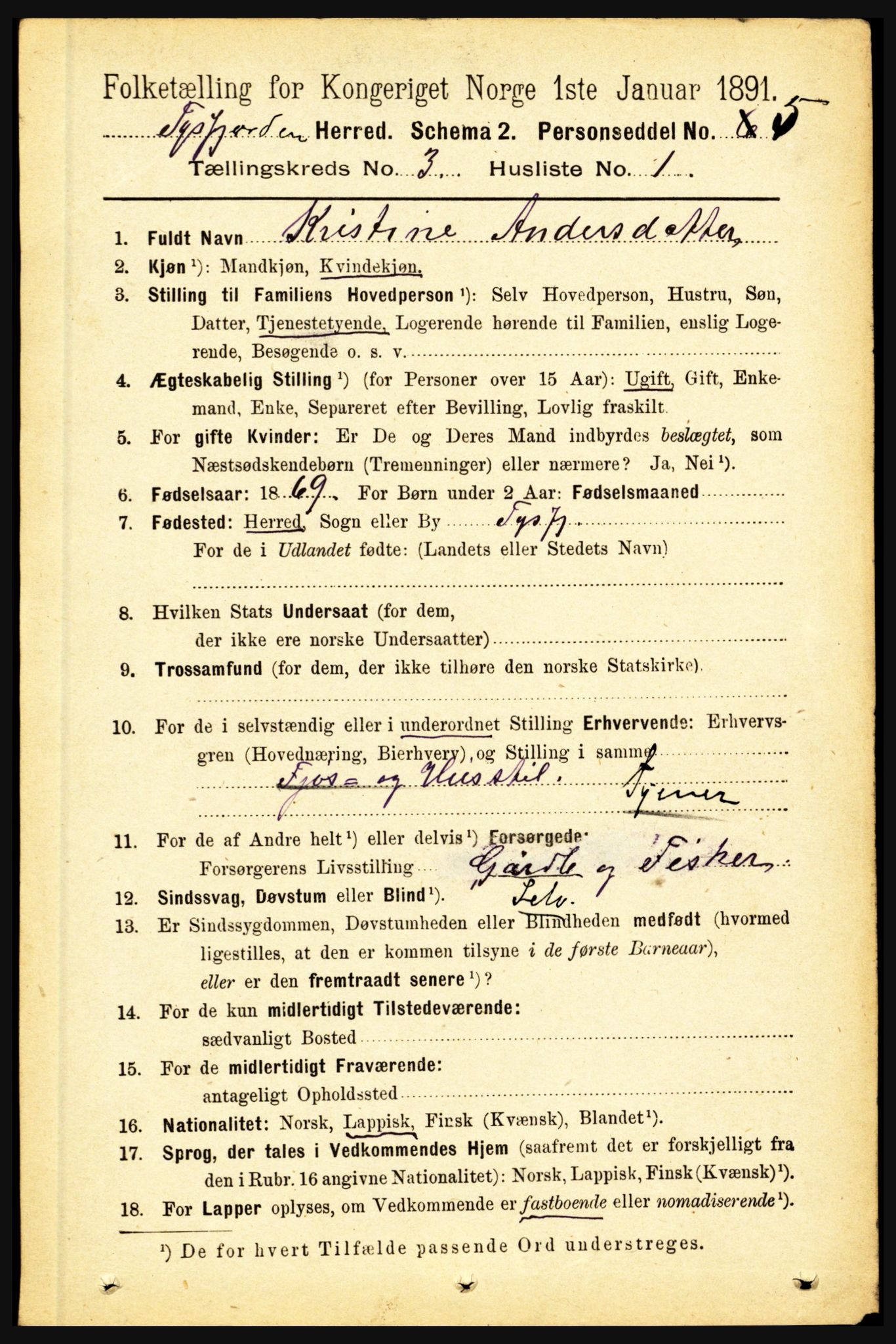 RA, 1891 census for 1850 Tysfjord, 1891, p. 1050