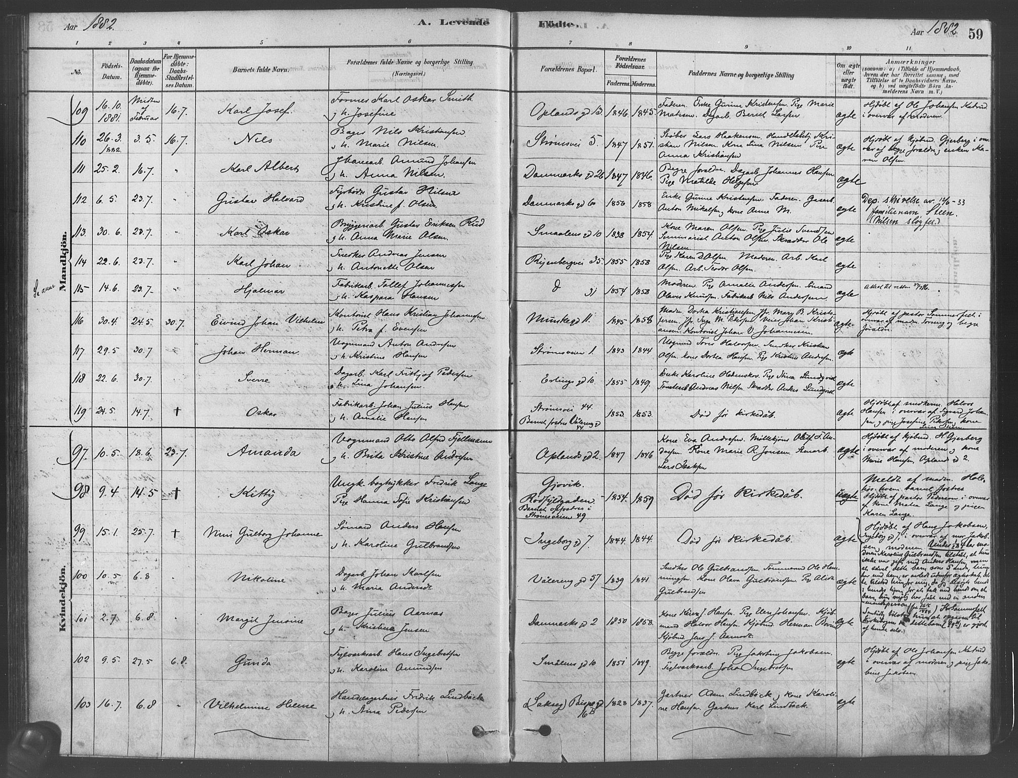 Gamlebyen prestekontor Kirkebøker, SAO/A-10884/F/Fa/L0005: Parish register (official) no. 5, 1878-1889, p. 59