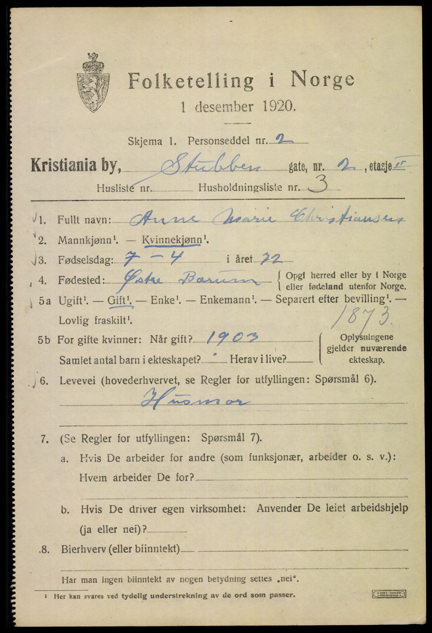 SAO, 1920 census for Kristiania, 1920, p. 553169