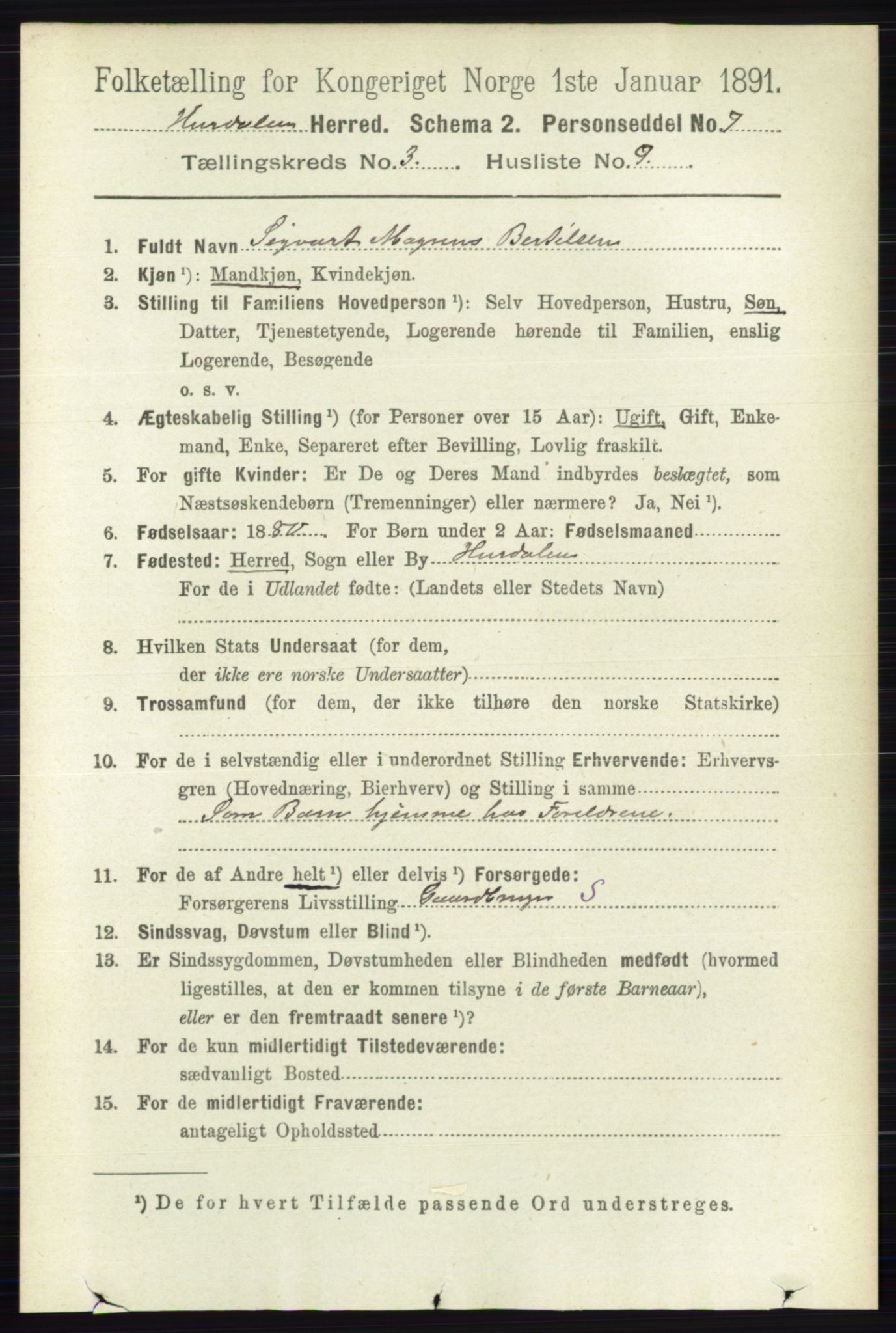 RA, 1891 census for 0239 Hurdal, 1891, p. 1103