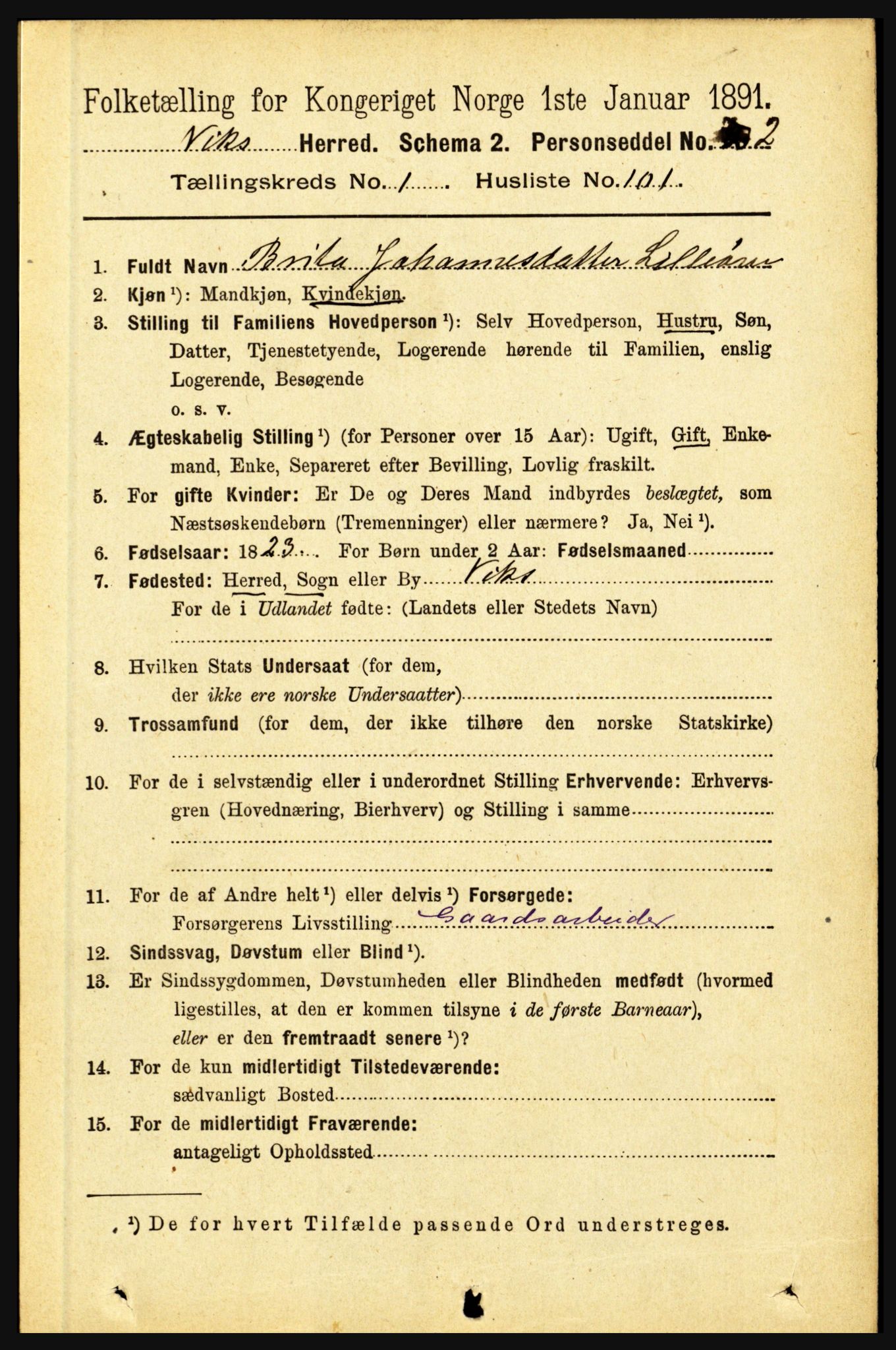 RA, 1891 census for 1417 Vik, 1891, p. 608