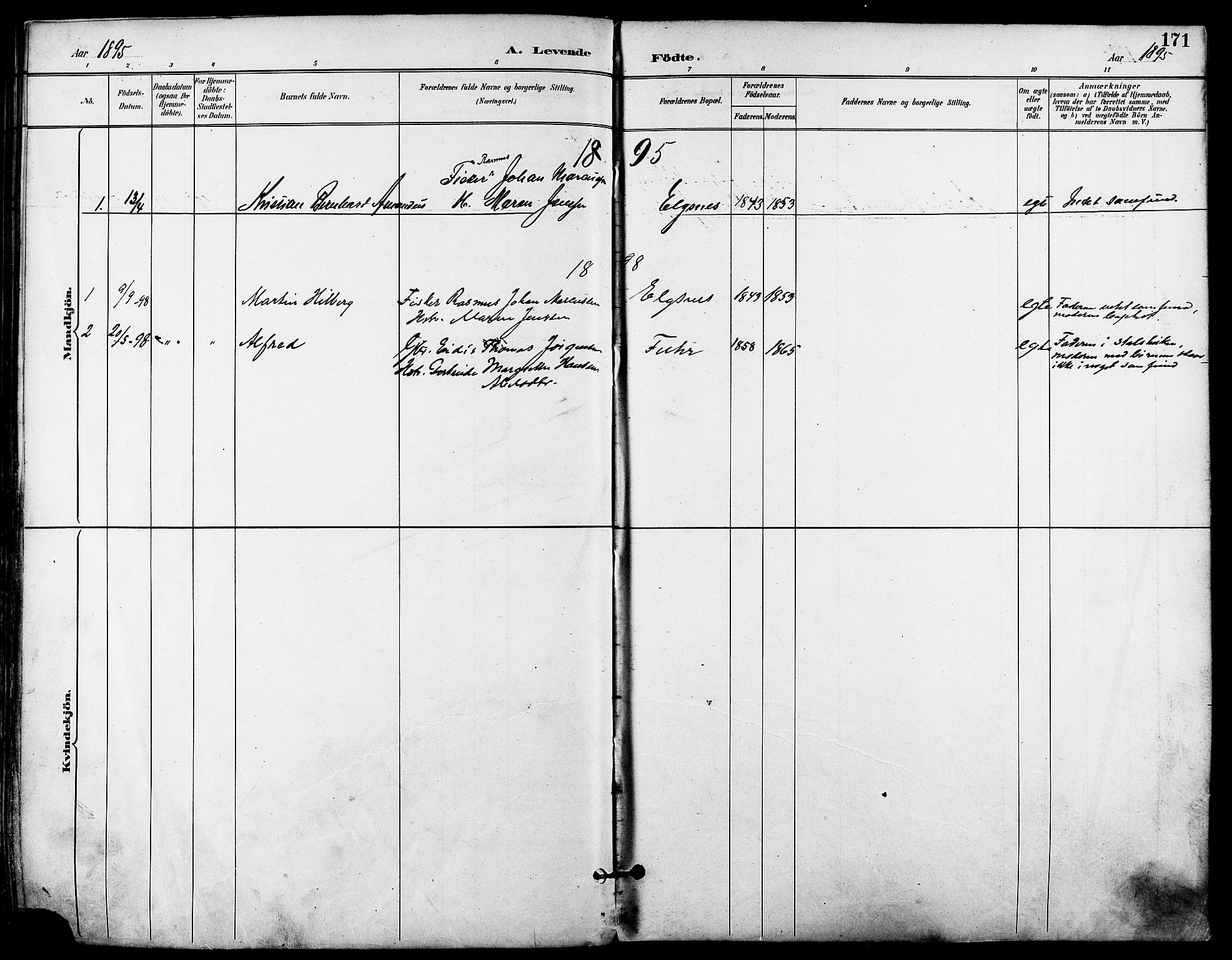 Trondenes sokneprestkontor, SATØ/S-1319/H/Ha/L0016kirke: Parish register (official) no. 16, 1890-1898, p. 171