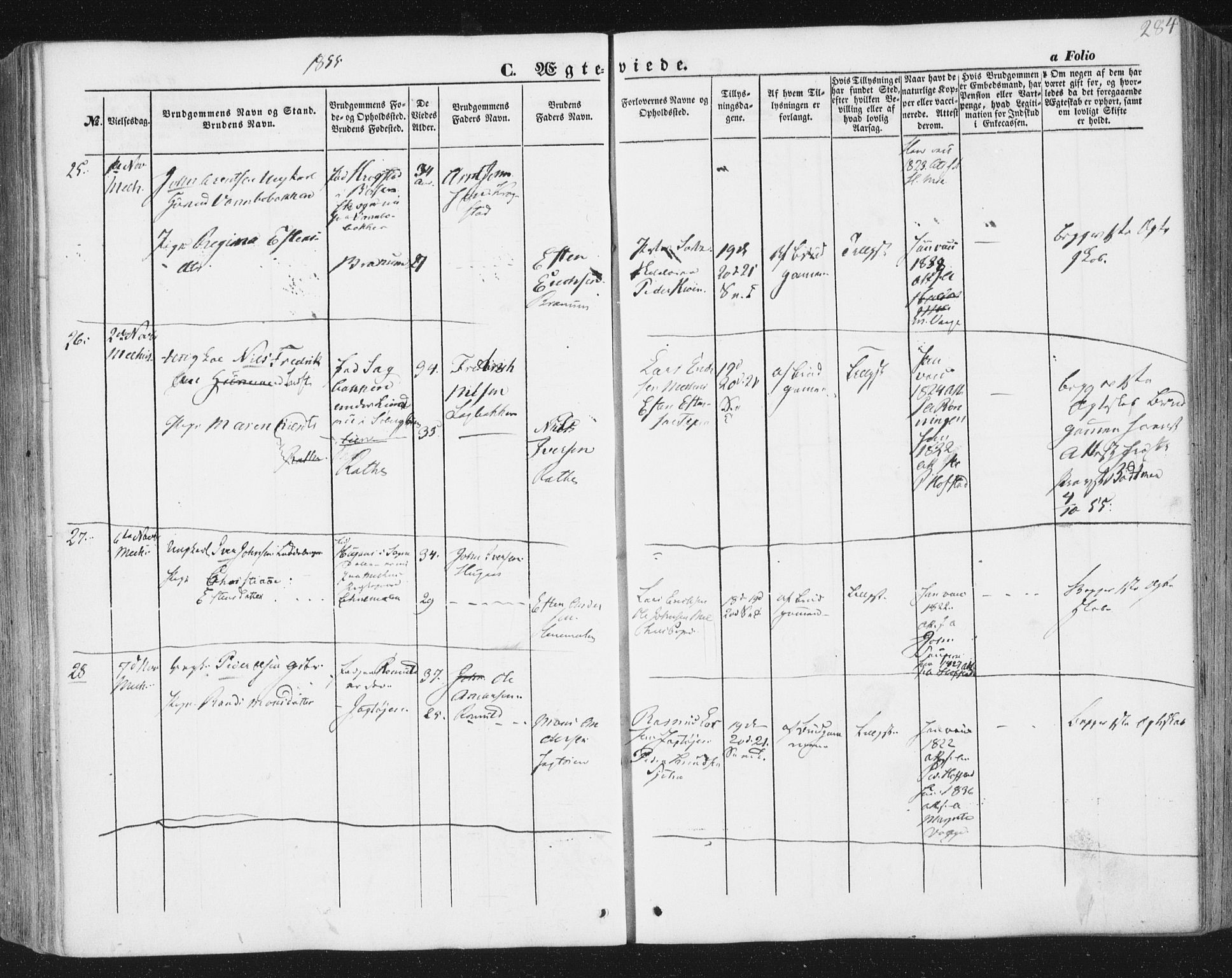 Ministerialprotokoller, klokkerbøker og fødselsregistre - Sør-Trøndelag, AV/SAT-A-1456/691/L1076: Parish register (official) no. 691A08, 1852-1861, p. 284