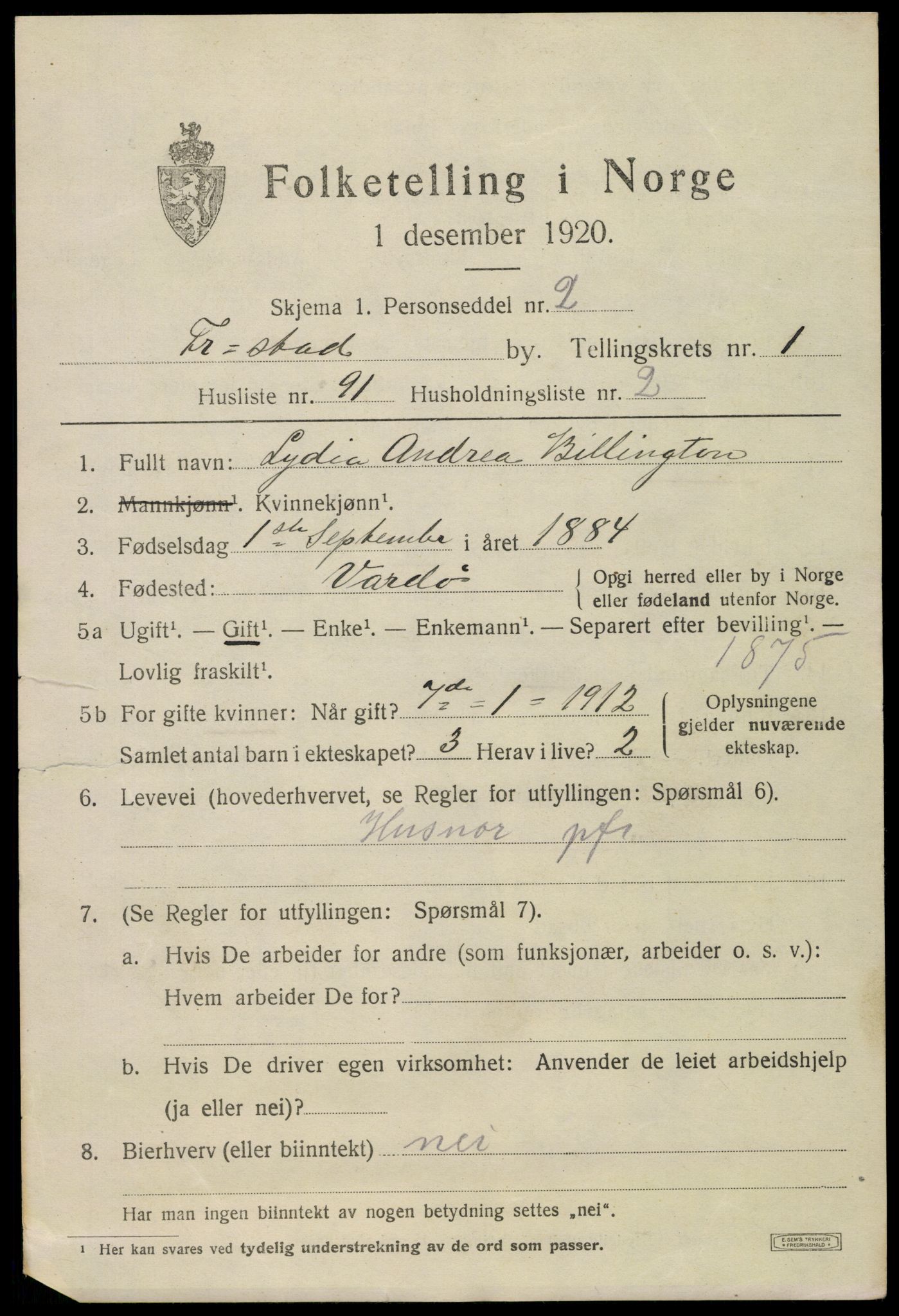 SAO, 1920 census for Fredrikstad, 1920, p. 13551