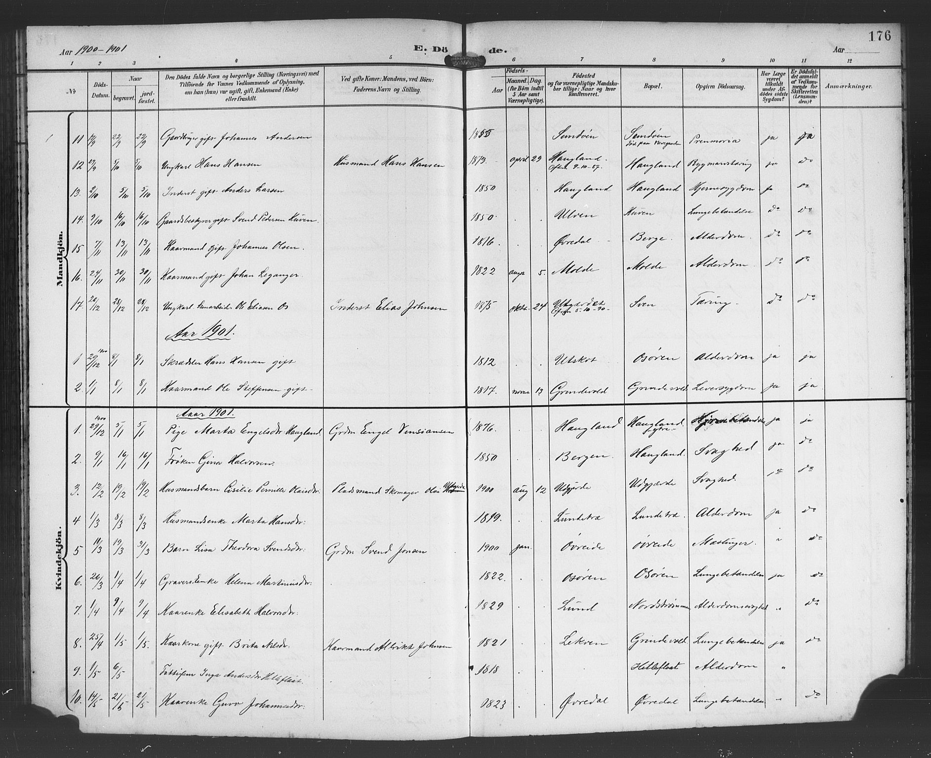 Os sokneprestembete, SAB/A-99929: Parish register (copy) no. A 3, 1897-1913, p. 176