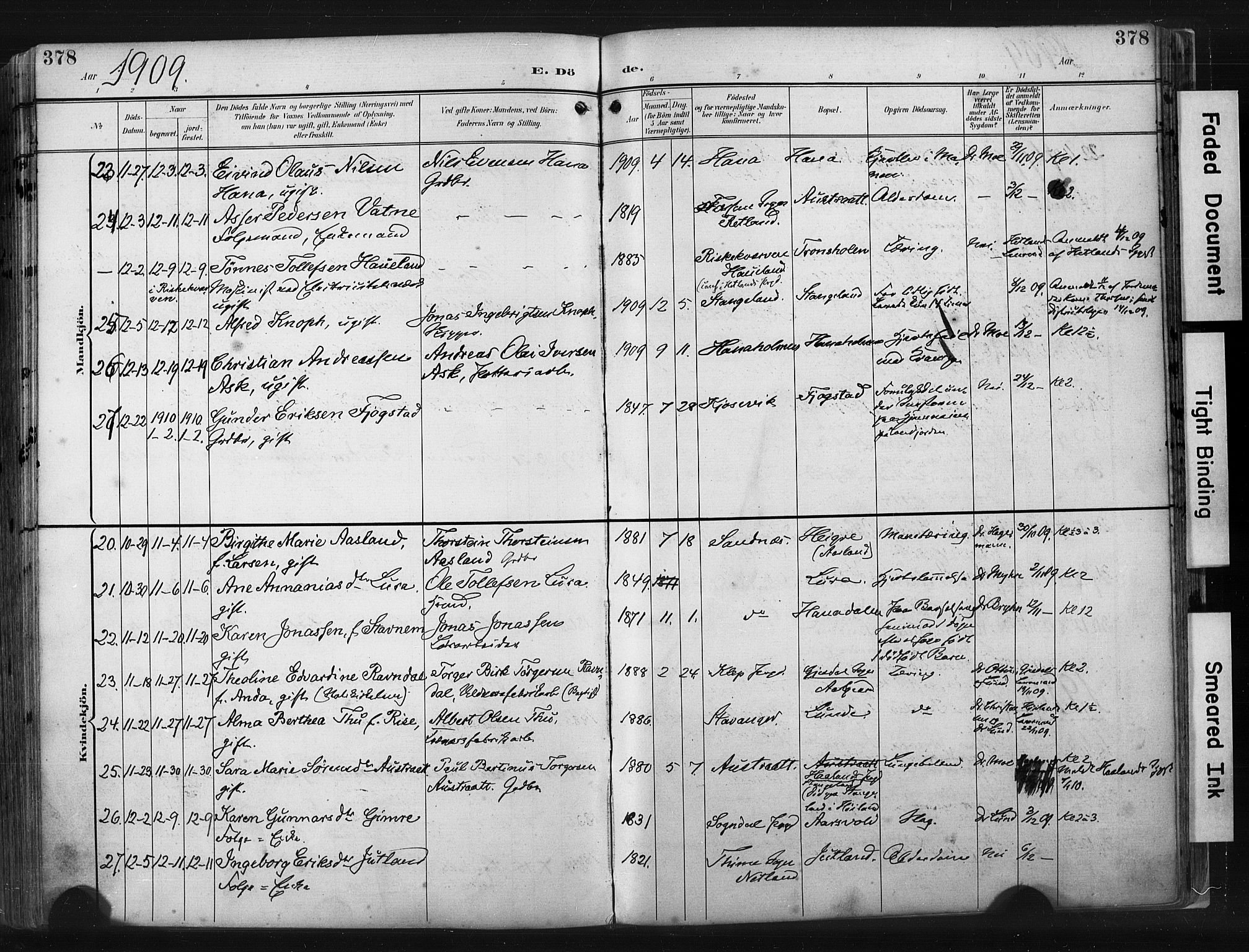 Høyland sokneprestkontor, AV/SAST-A-101799/001/30BA/L0015: Parish register (official) no. A 14, 1899-1911, p. 378