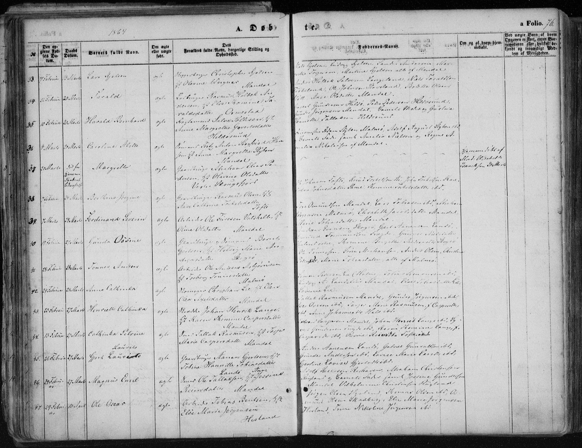 Mandal sokneprestkontor, AV/SAK-1111-0030/F/Fa/Faa/L0014: Parish register (official) no. A 14, 1859-1872, p. 76