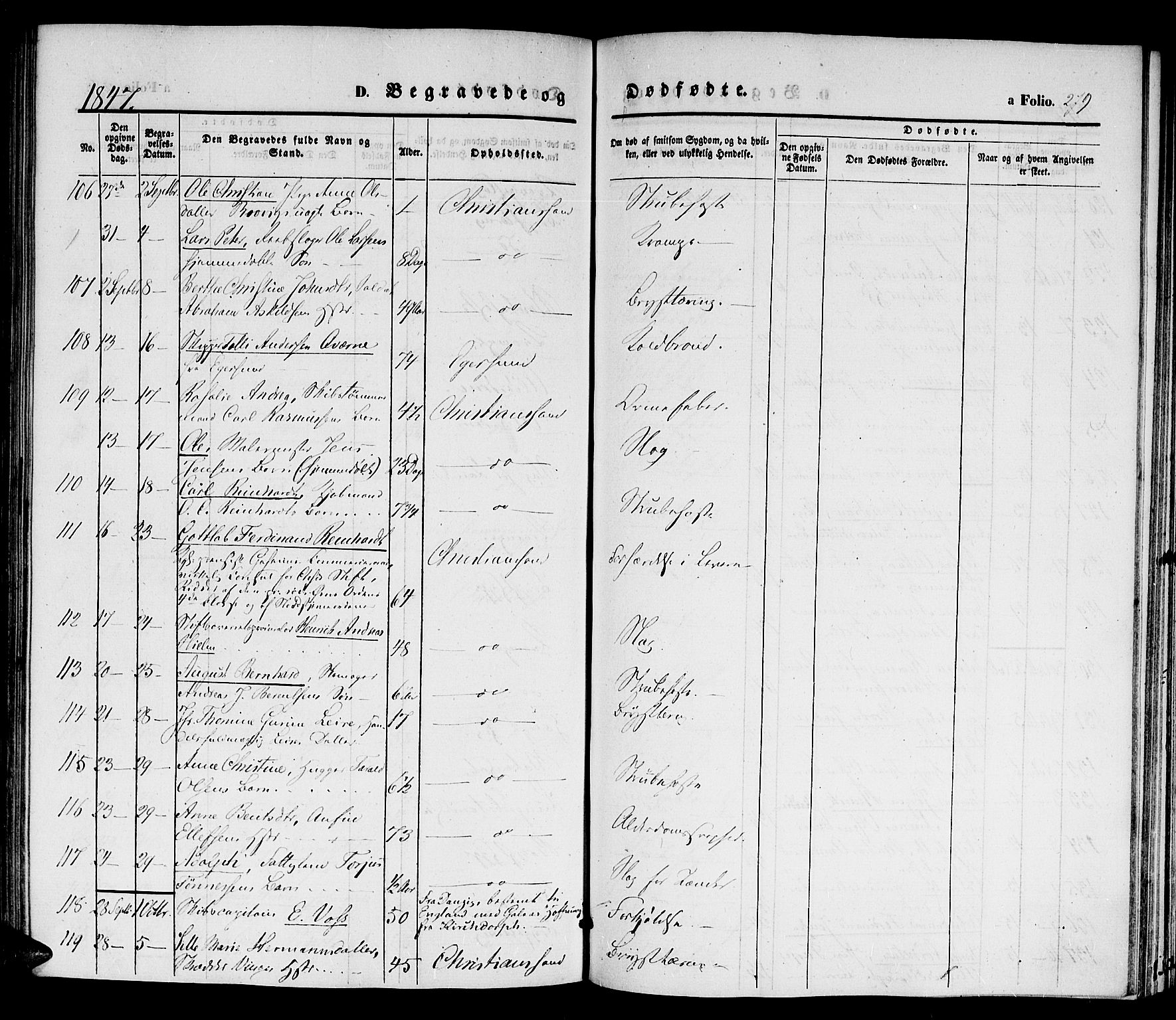 Kristiansand domprosti, SAK/1112-0006/F/Fb/L0010: Parish register (copy) no. B 10, 1843-1850, p. 279