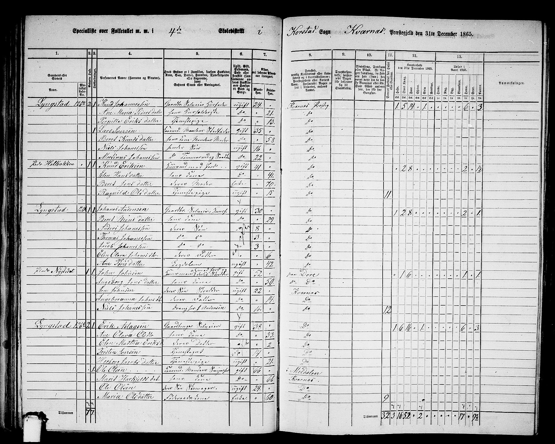 RA, 1865 census for Kvernes, 1865, p. 67