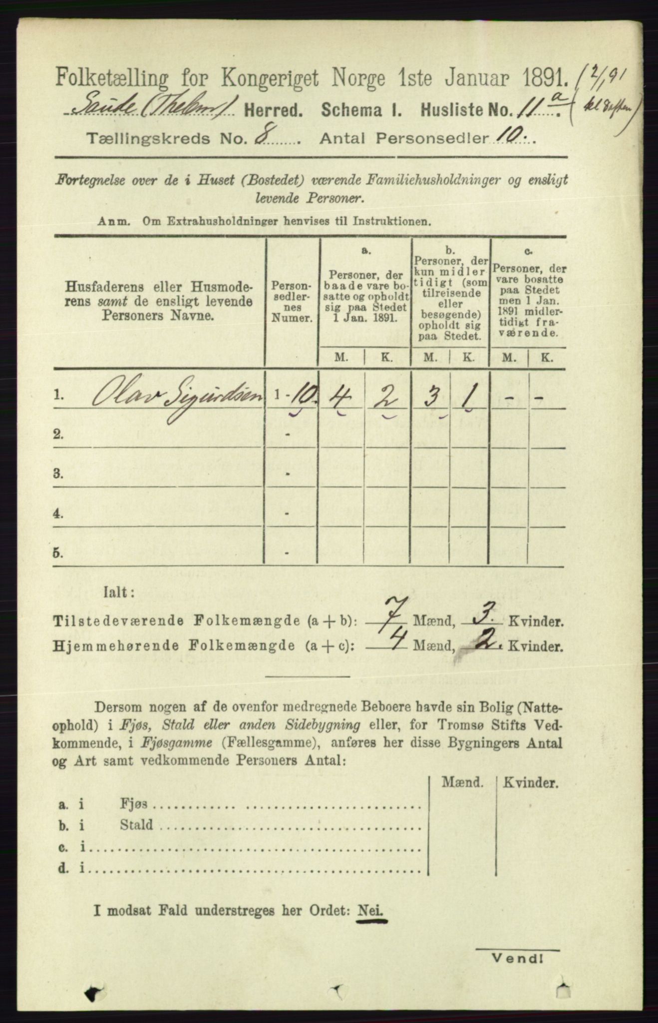 RA, 1891 census for 0822 Sauherad, 1891, p. 2262