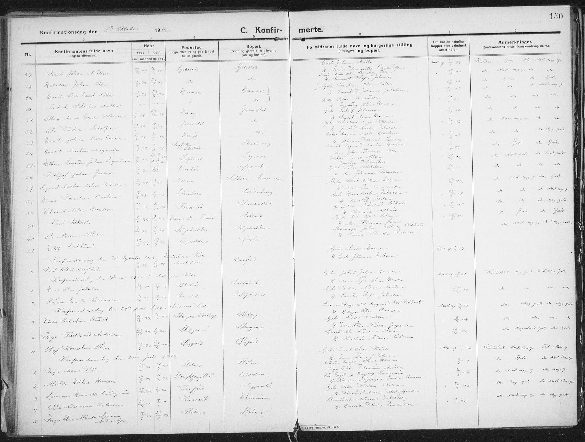 Lenvik sokneprestembete, AV/SATØ-S-1310/H/Ha/Haa/L0016kirke: Parish register (official) no. 16, 1910-1924, p. 150