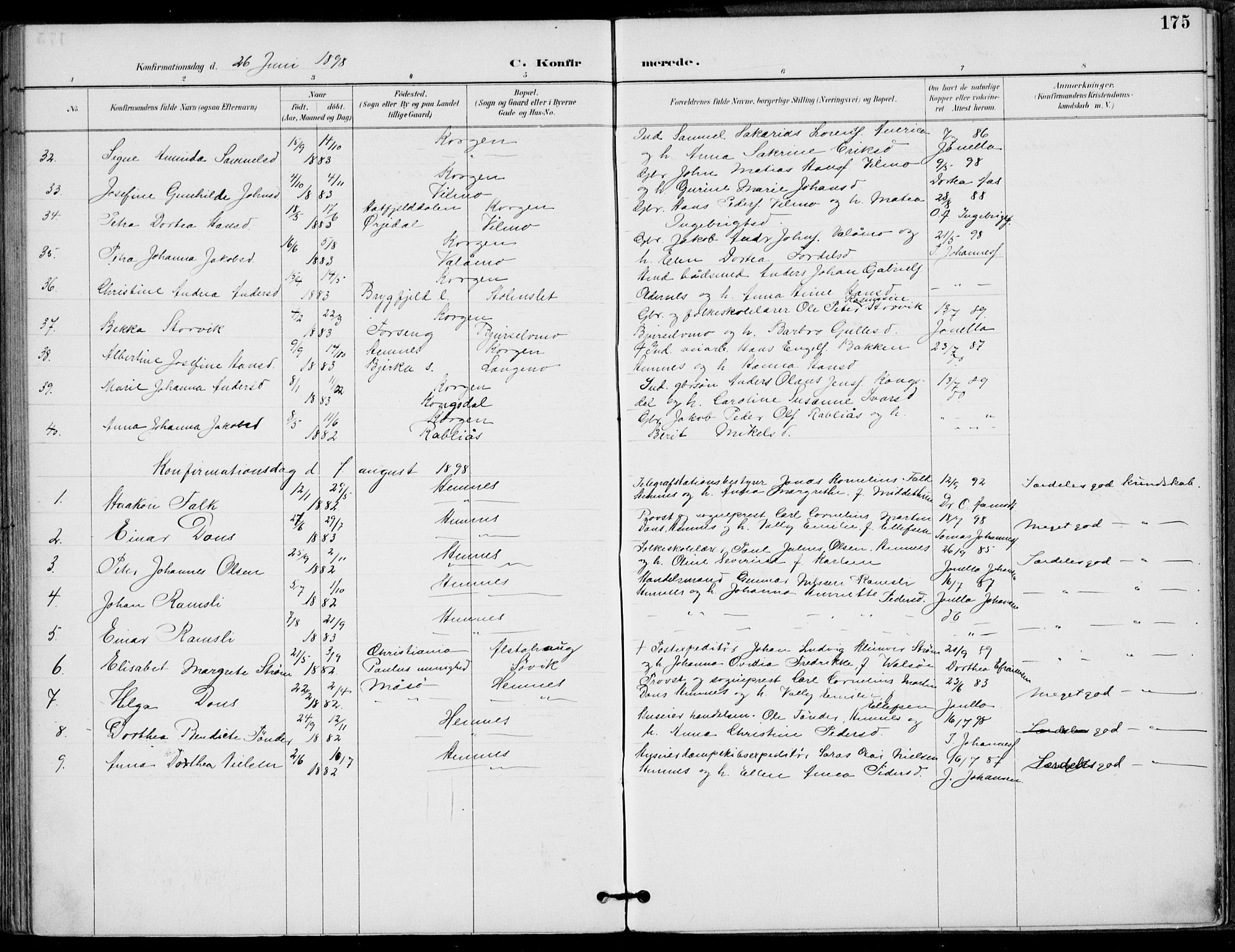 Ministerialprotokoller, klokkerbøker og fødselsregistre - Nordland, AV/SAT-A-1459/825/L0362: Parish register (official) no. 825A16, 1886-1908, p. 175