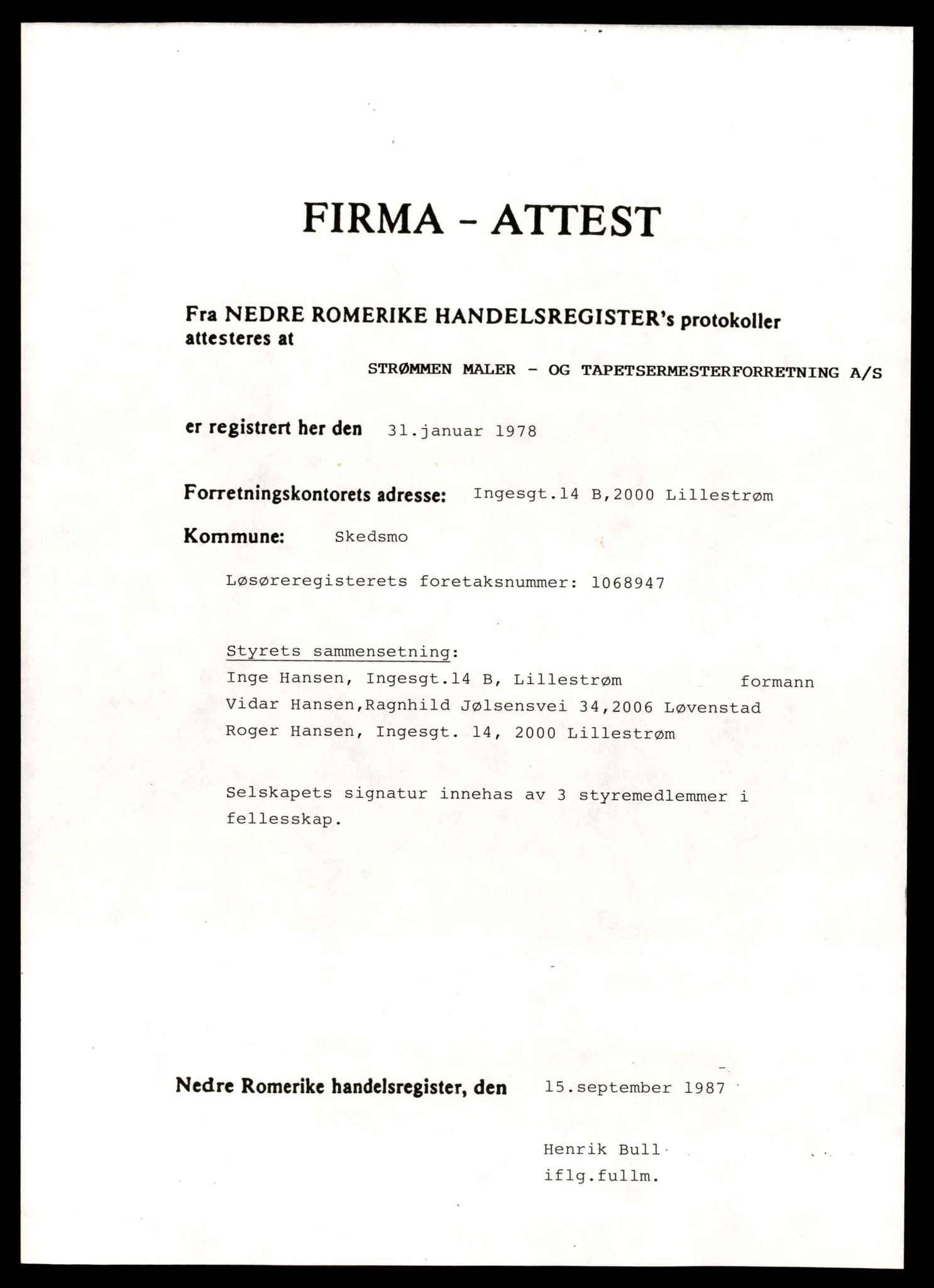 Nedre Romerike sorenskriveri, AV/SAT-A-10469/K/Ke/Kea/L0023: Enkeltmannsforetak, aksjeselskap og andelslag, Str - Tea, 1944-1989