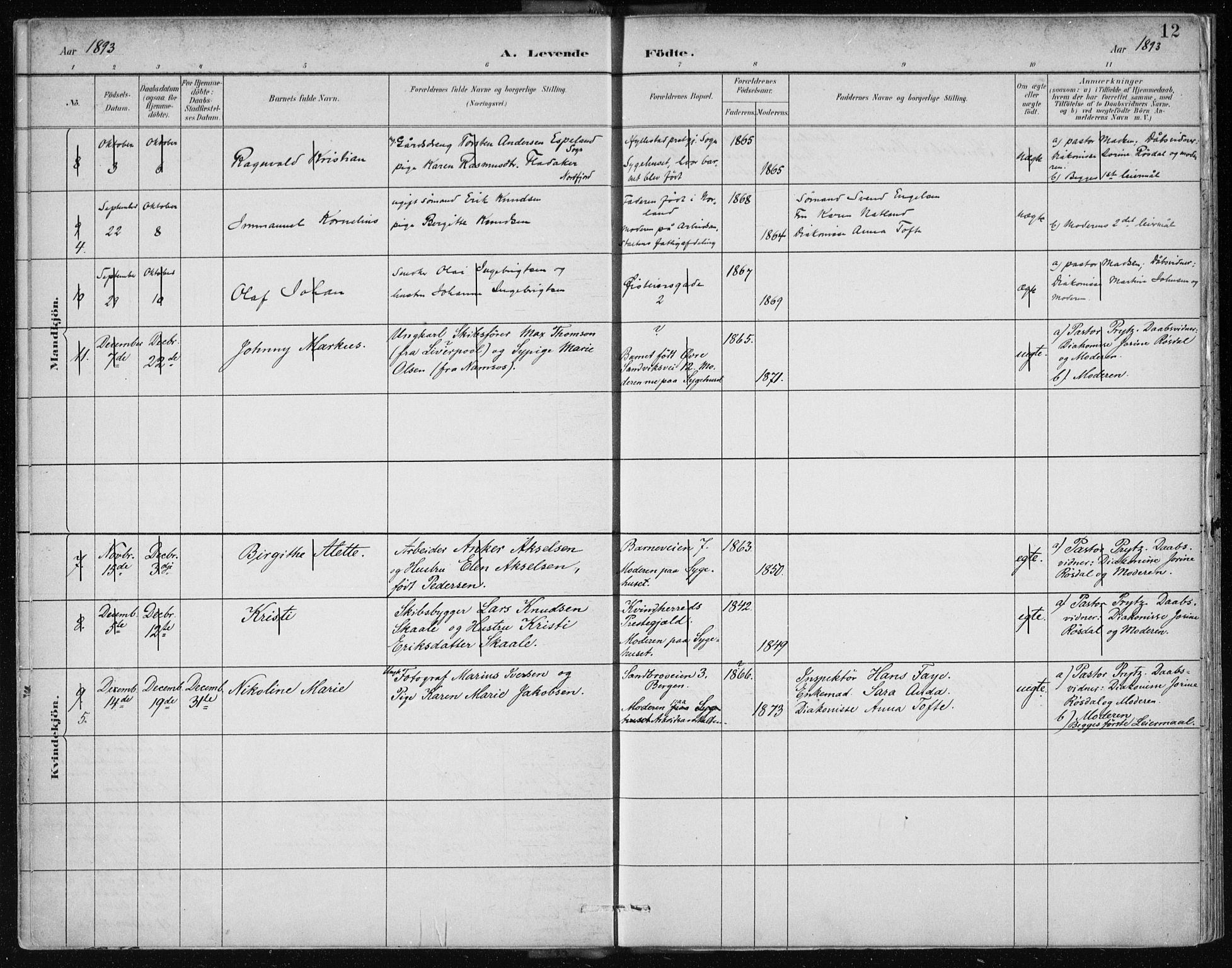 Bergen kommunale pleiehjem - stiftelsespresten, AV/SAB-A-100281: Parish register (official) no. A 2, 1887-1939, p. 12