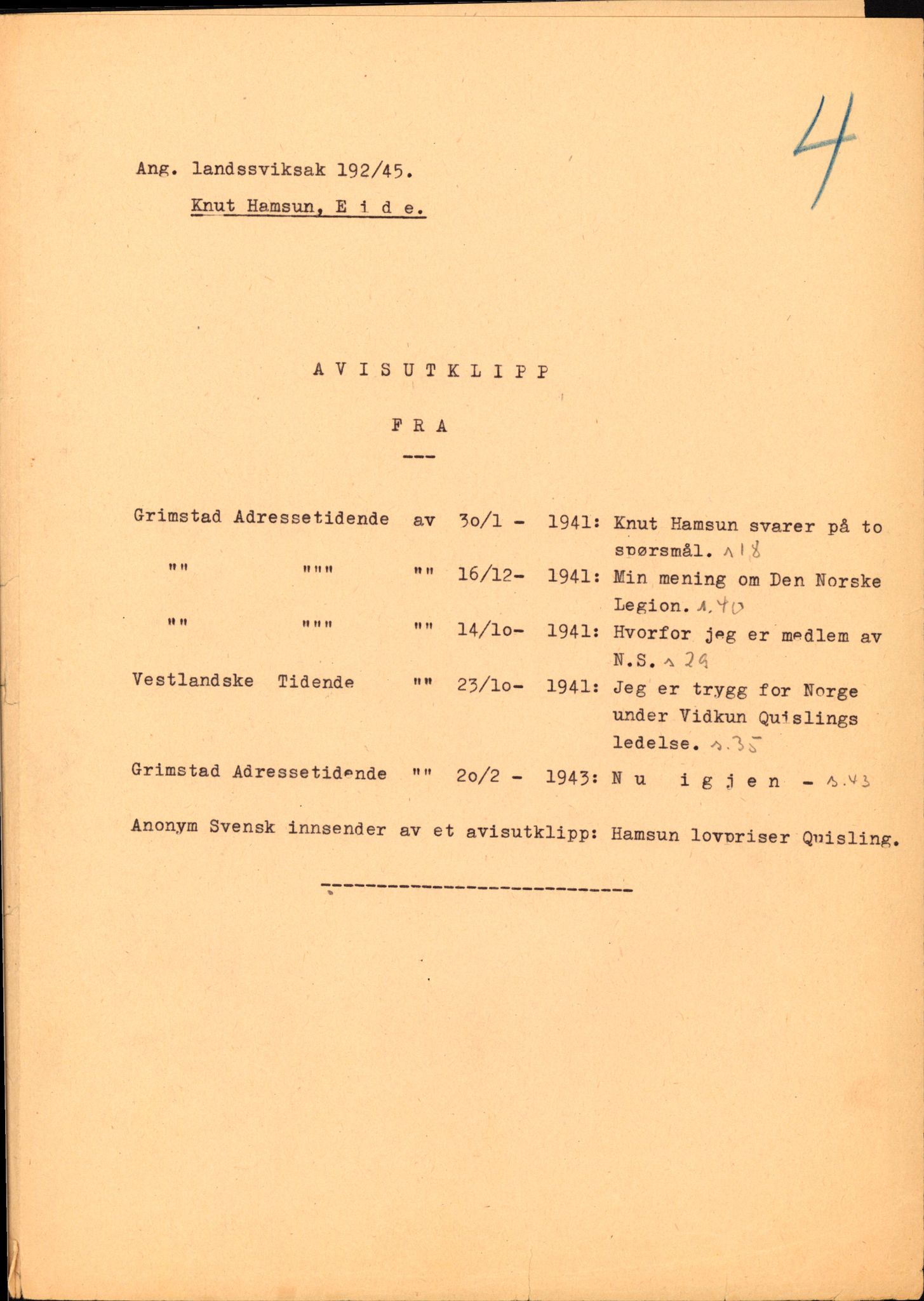 Landssvikarkivet, Arendal politikammer, RA/S-3138-25/D/Dc/L0029: Anr. 192/45, 1945-1951, p. 44