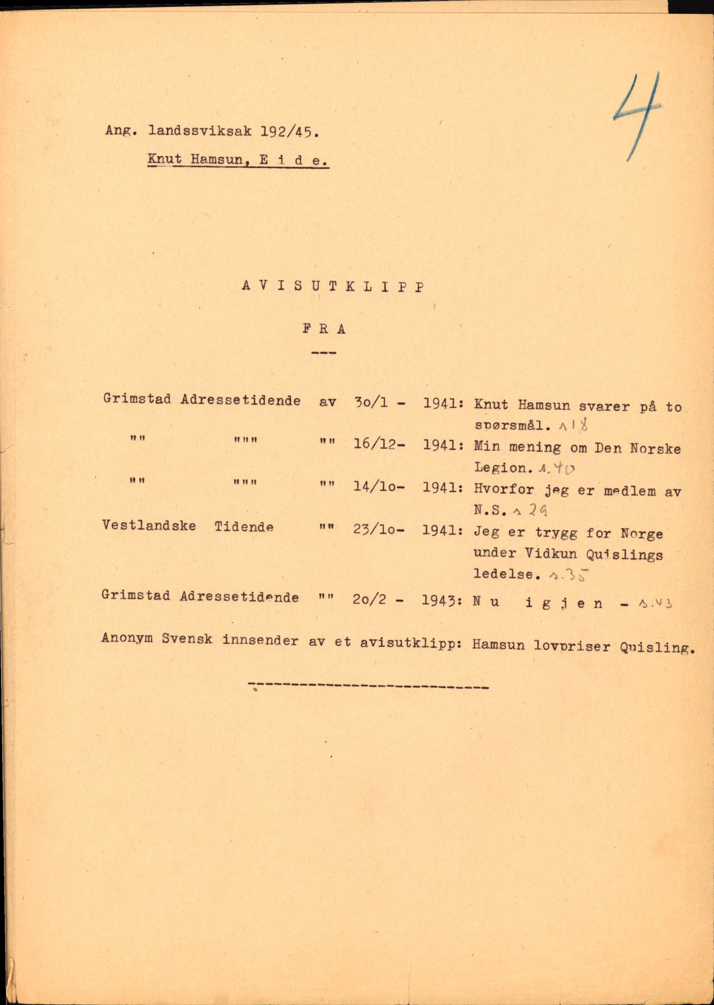 Landssvikarkivet, Arendal politikammer, AV/RA-S-3138-25/D/Dc, 1945-1951, p. 44