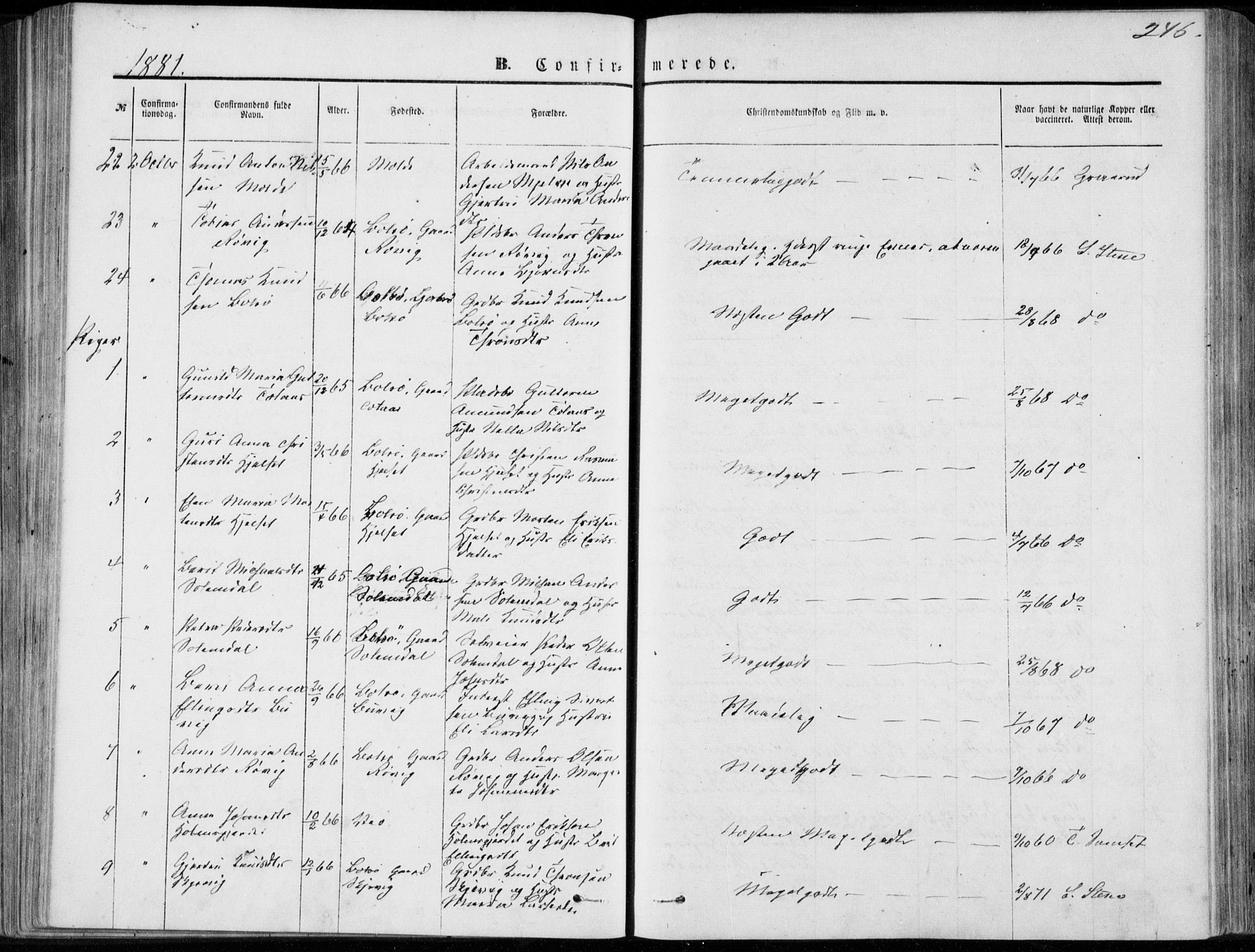 Ministerialprotokoller, klokkerbøker og fødselsregistre - Møre og Romsdal, AV/SAT-A-1454/555/L0655: Parish register (official) no. 555A05, 1869-1886, p. 246