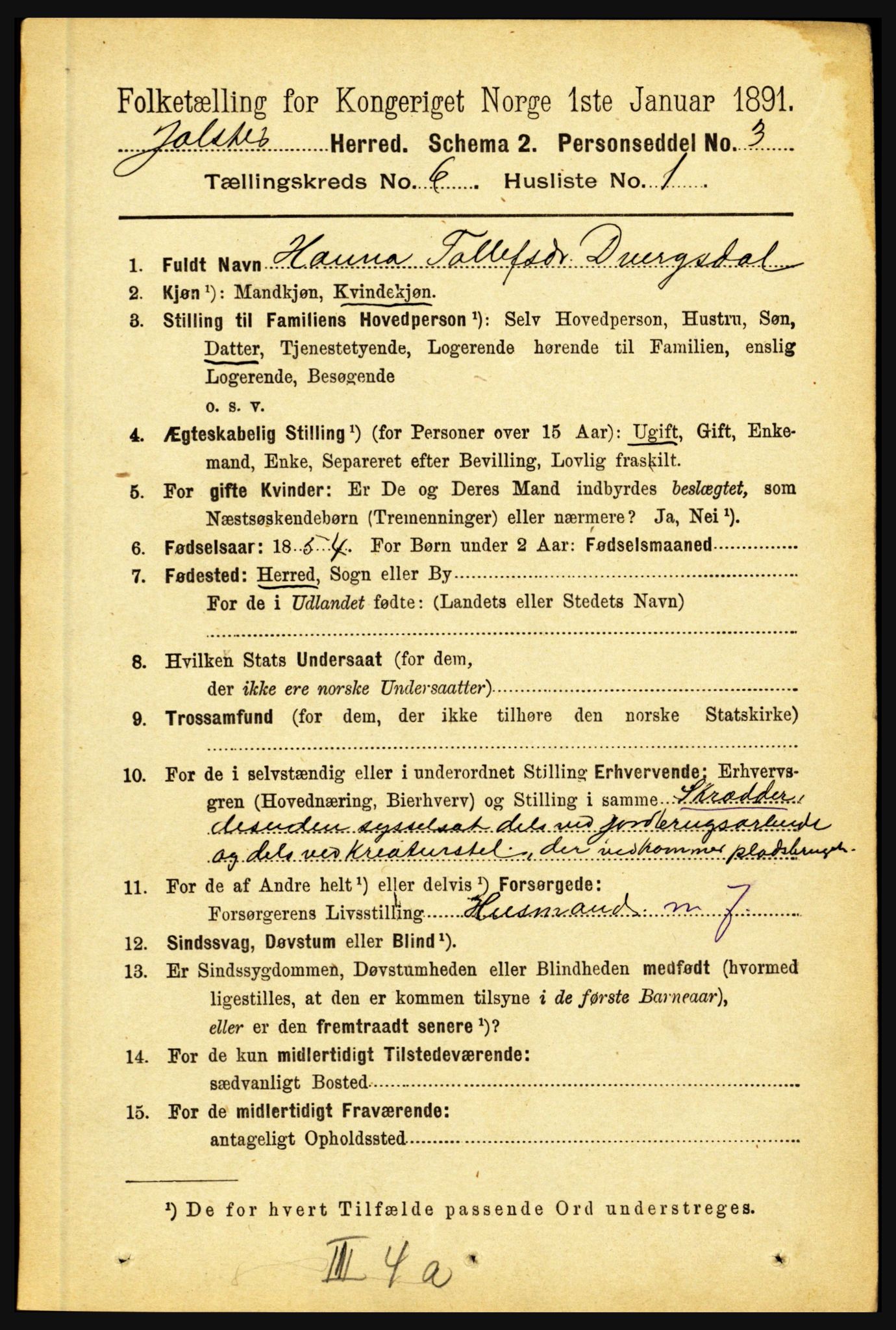 RA, 1891 census for 1431 Jølster, 1891, p. 2177