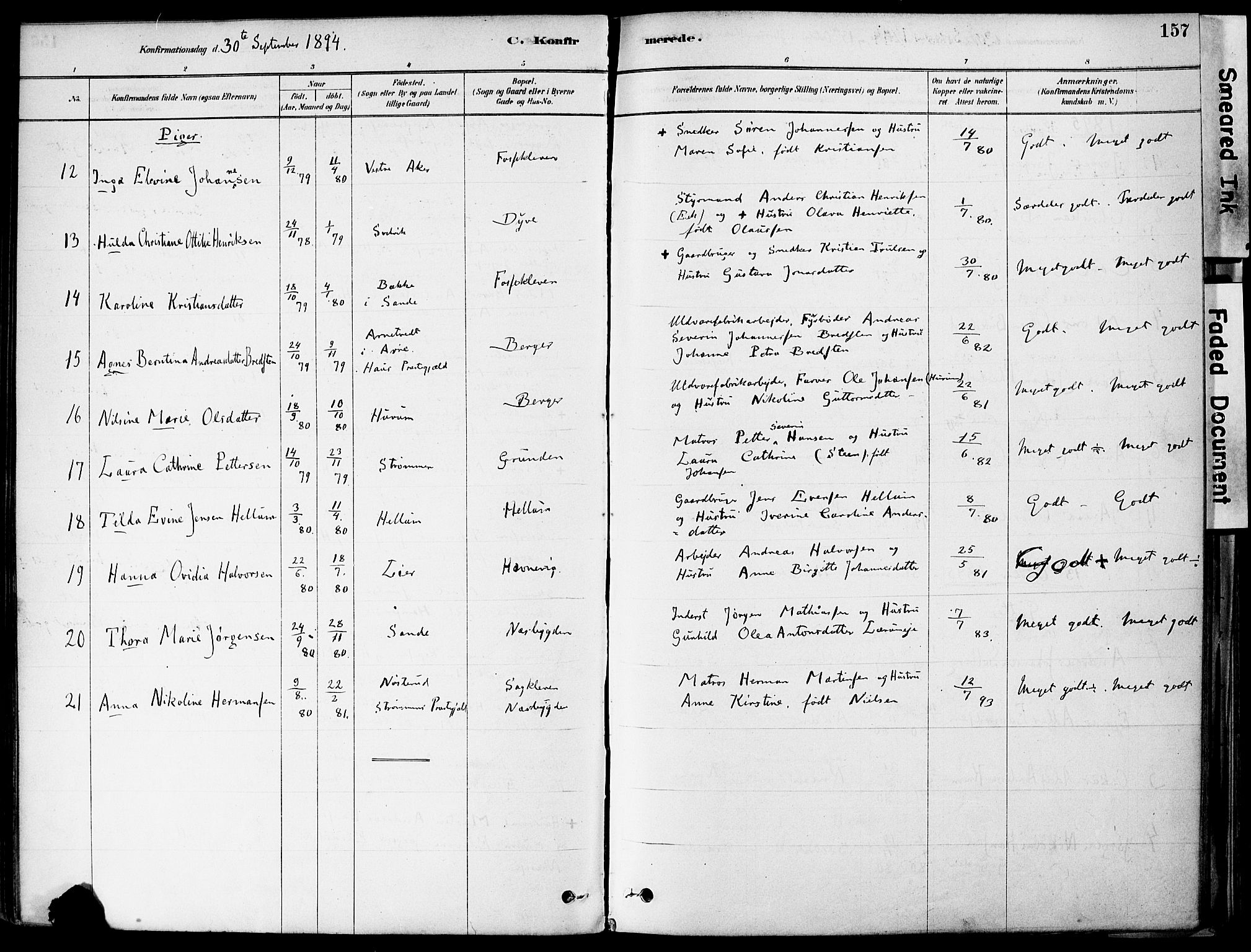 Strømm kirkebøker, AV/SAKO-A-322/F/Fa/L0004: Parish register (official) no. I 4, 1878-1899, p. 157