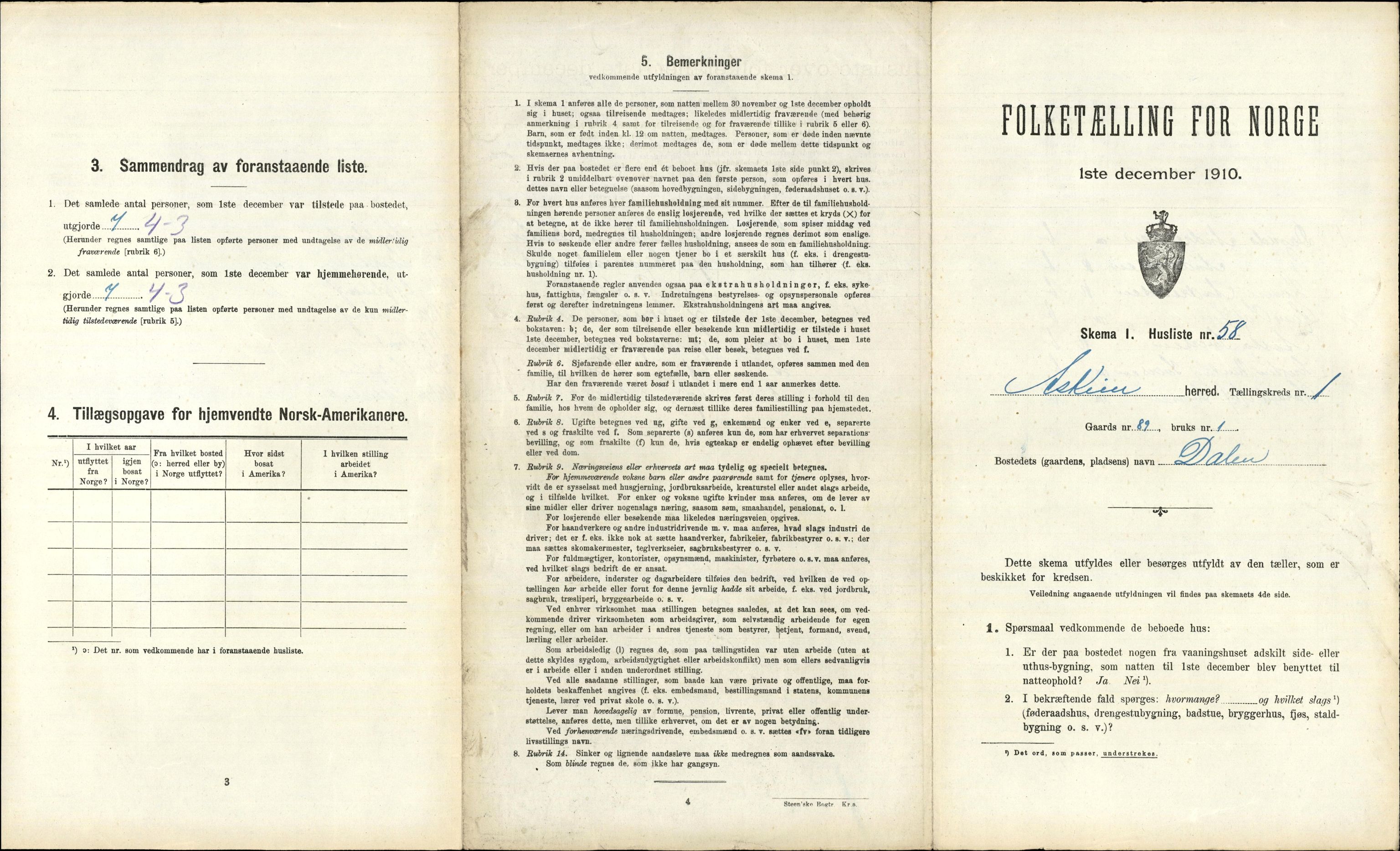 RA, 1910 census for Askim, 1910, p. 143