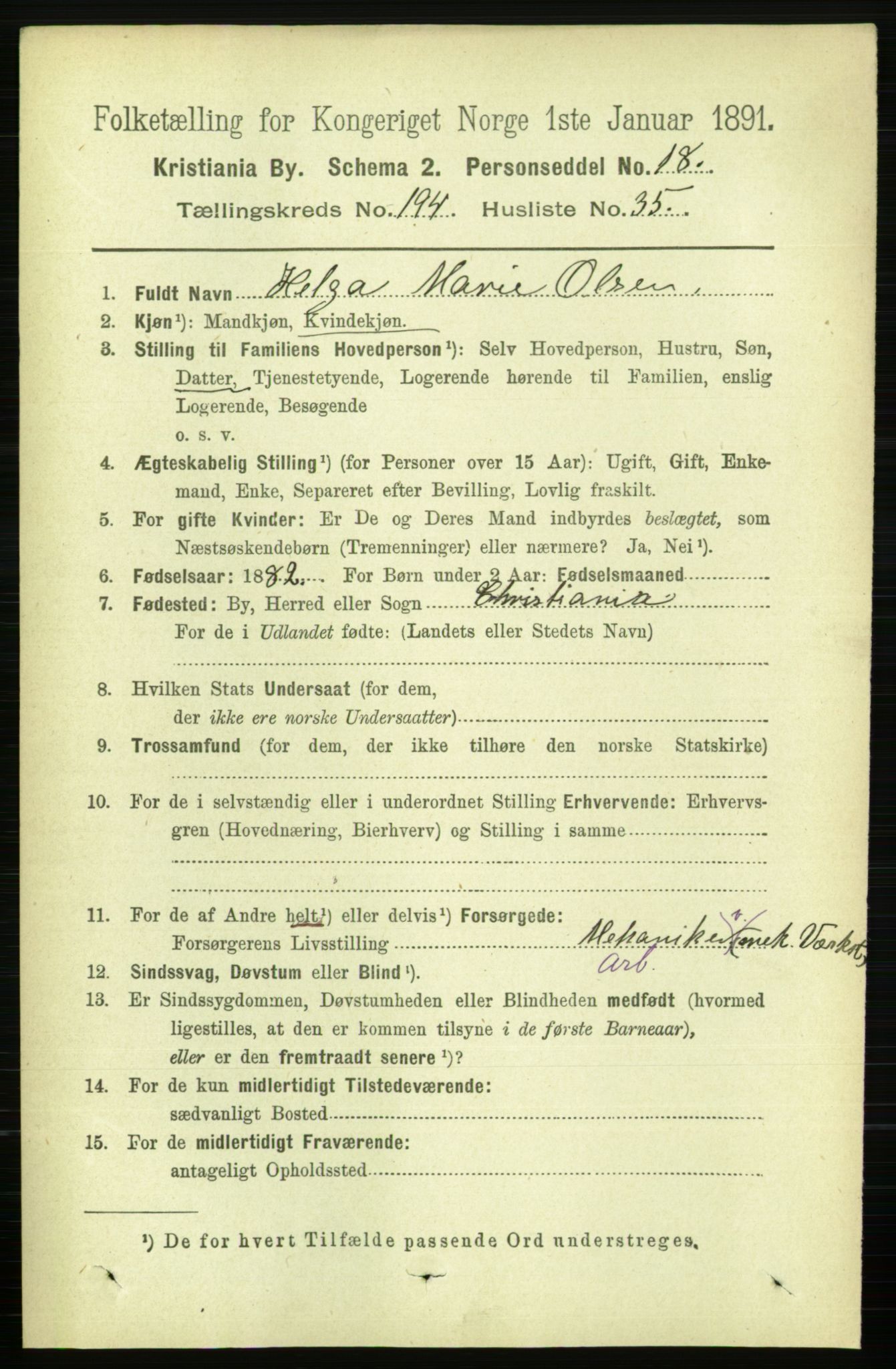 RA, 1891 census for 0301 Kristiania, 1891, p. 117416