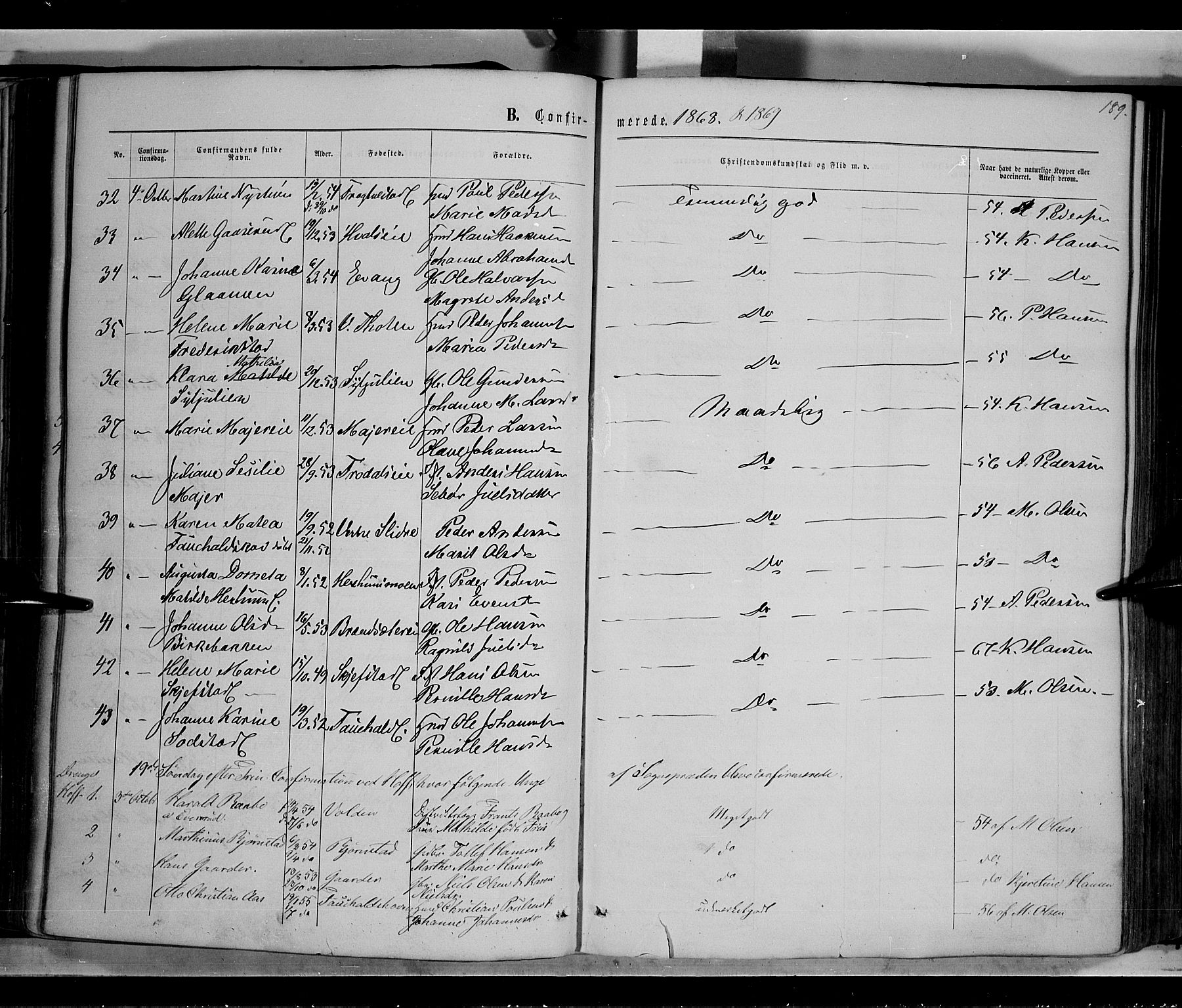 Østre Toten prestekontor, SAH/PREST-104/H/Ha/Haa/L0005: Parish register (official) no. 5, 1866-1877, p. 189