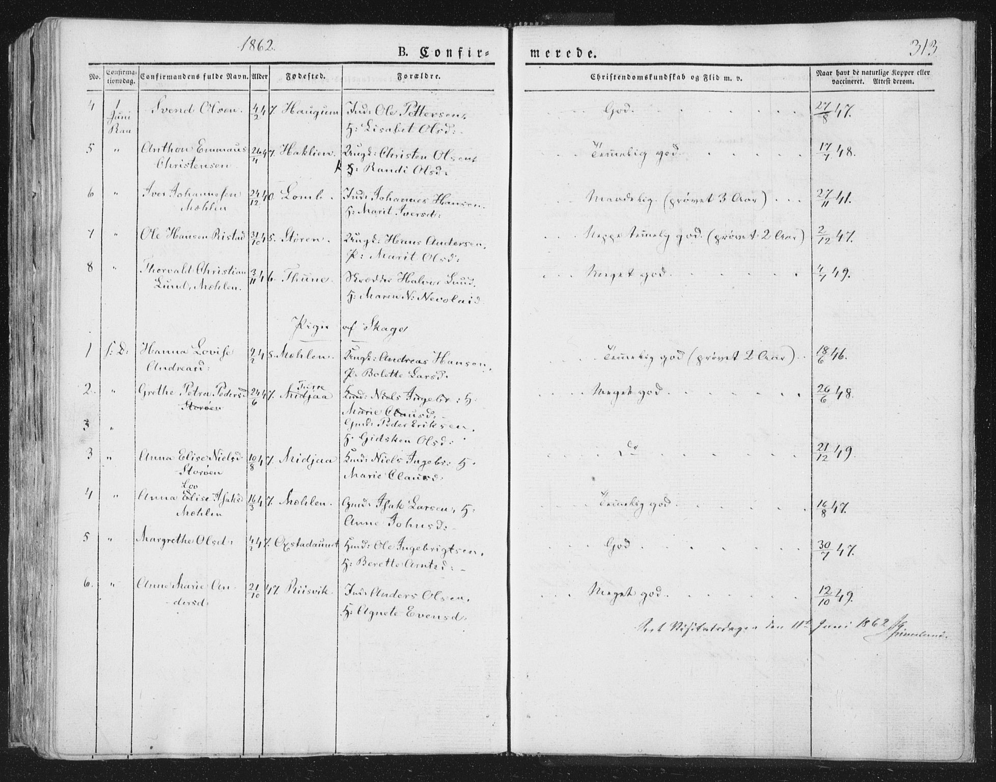 Ministerialprotokoller, klokkerbøker og fødselsregistre - Nord-Trøndelag, SAT/A-1458/764/L0551: Parish register (official) no. 764A07a, 1824-1864, p. 313
