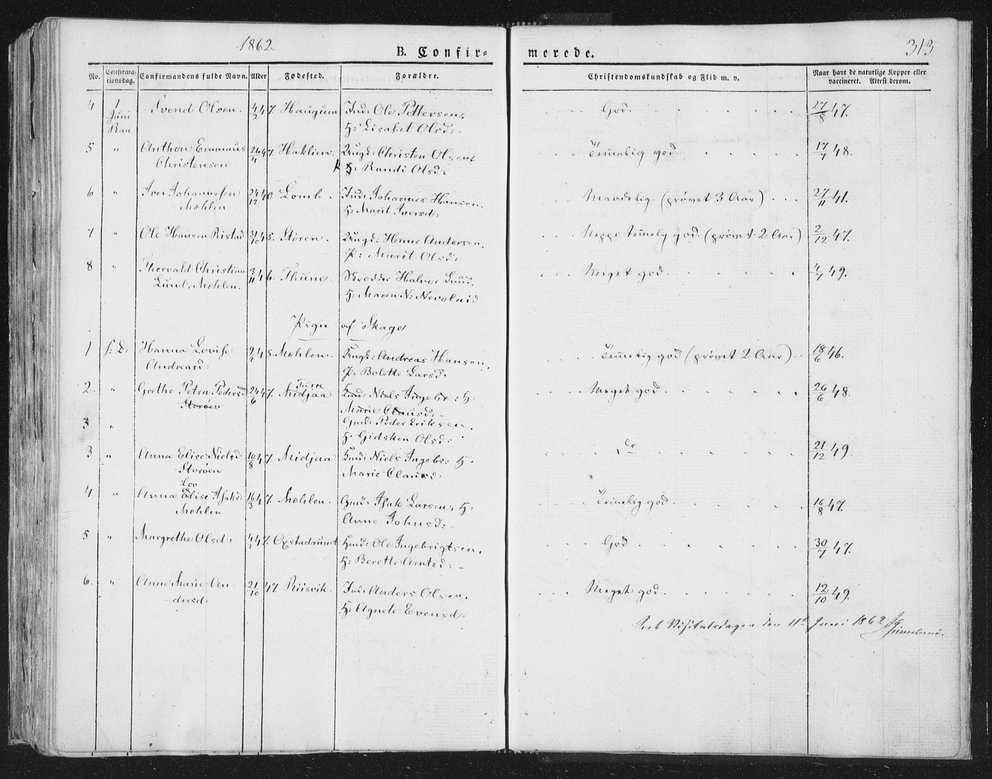 Ministerialprotokoller, klokkerbøker og fødselsregistre - Nord-Trøndelag, AV/SAT-A-1458/764/L0551: Parish register (official) no. 764A07a, 1824-1864, p. 313