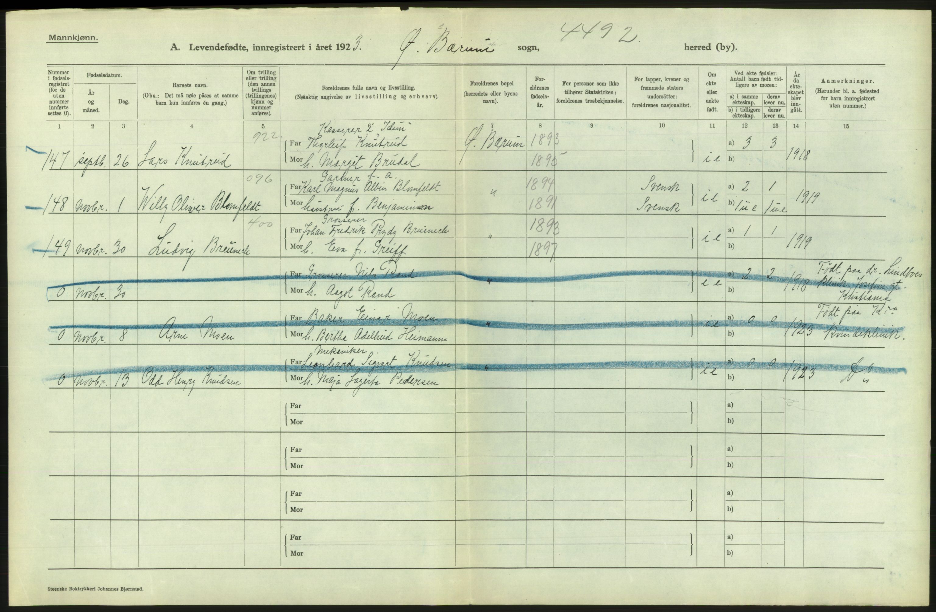 Statistisk sentralbyrå, Sosiodemografiske emner, Befolkning, AV/RA-S-2228/D/Df/Dfc/Dfcc/L0003: Akershus fylke: Levendefødte menn og kvinner. Bygder., 1923, p. 698