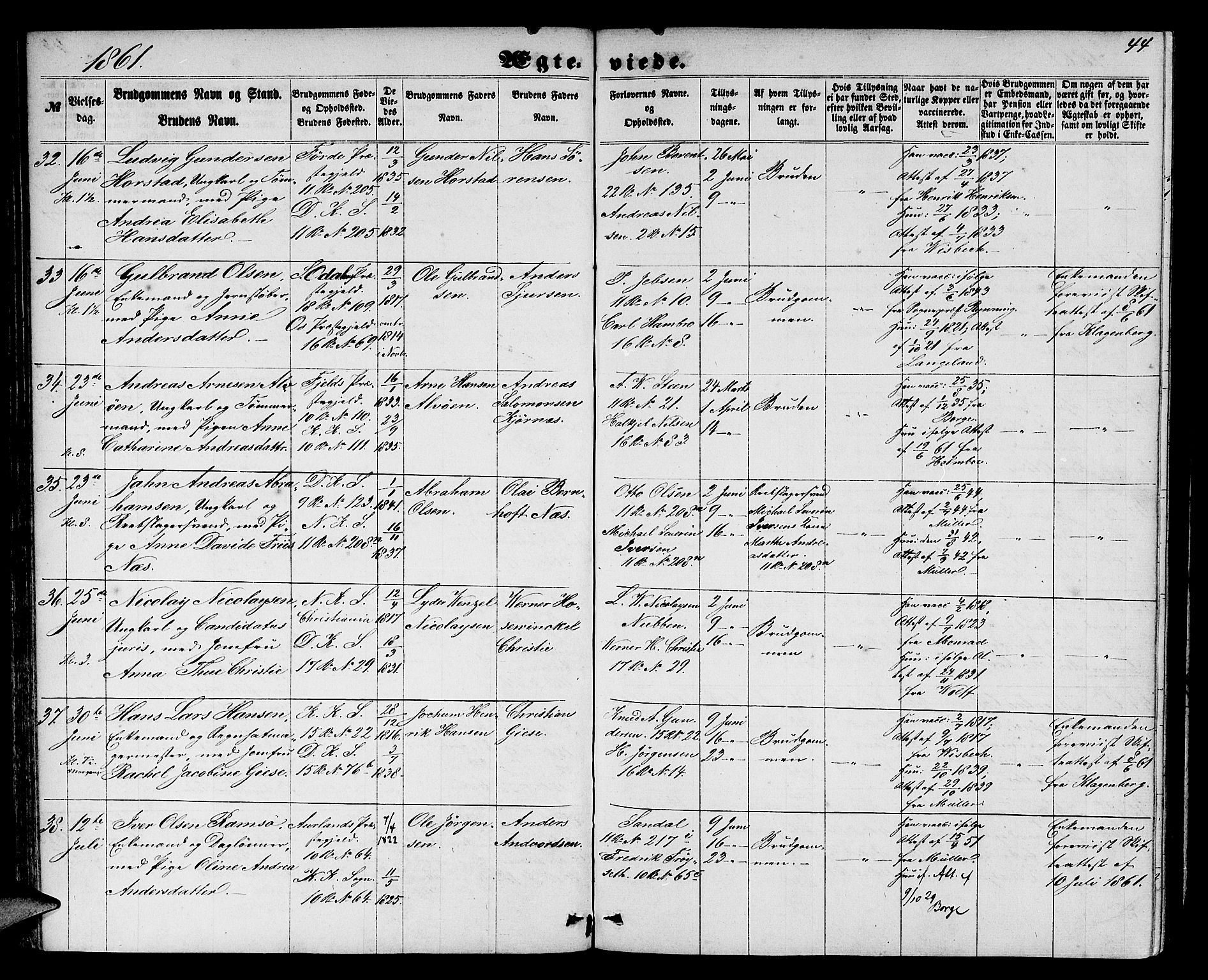 Domkirken sokneprestembete, AV/SAB-A-74801/H/Hab/L0030: Parish register (copy) no. D 2, 1857-1876, p. 44