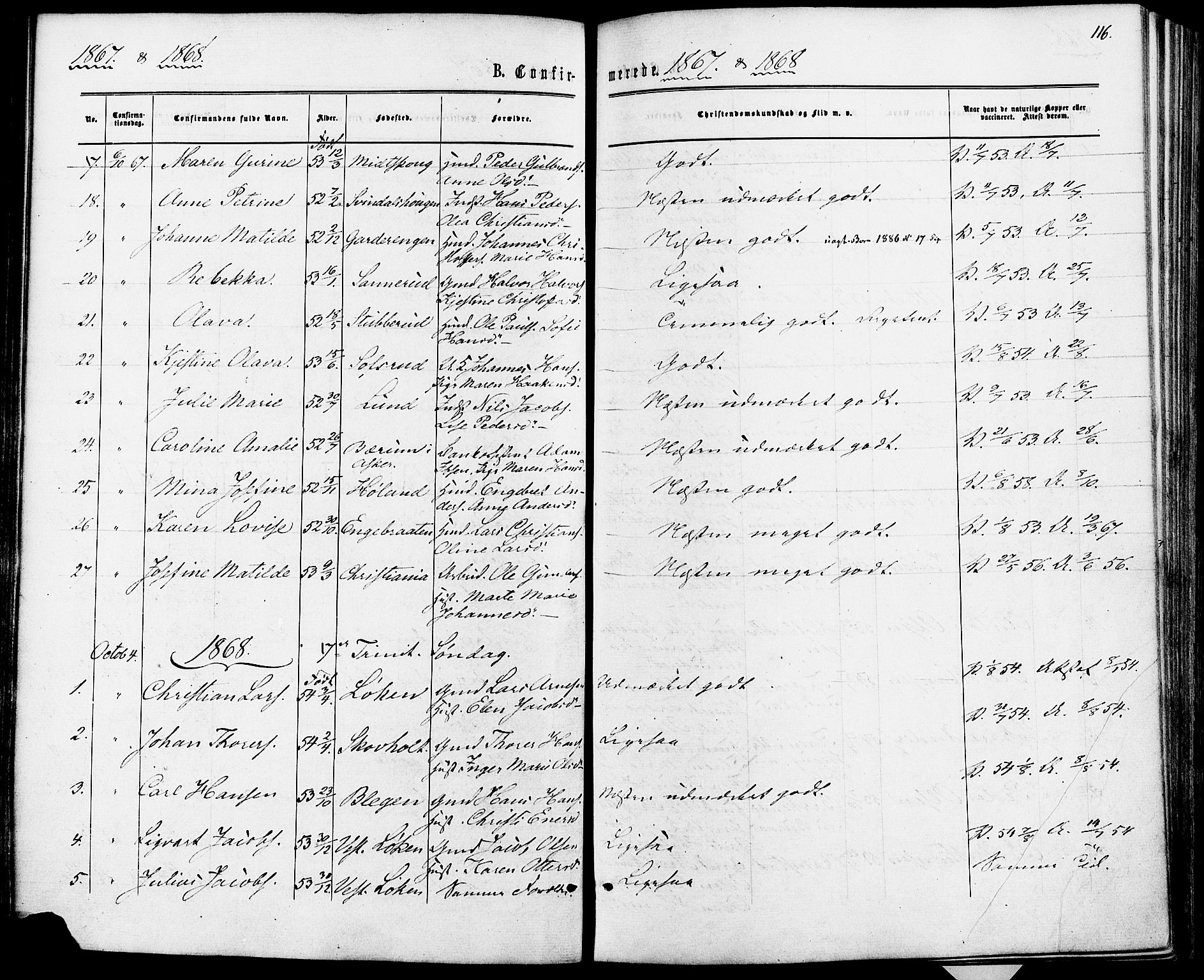 Fet prestekontor Kirkebøker, AV/SAO-A-10370a/F/Fa/L0013: Parish register (official) no. I 13, 1867-1877, p. 116