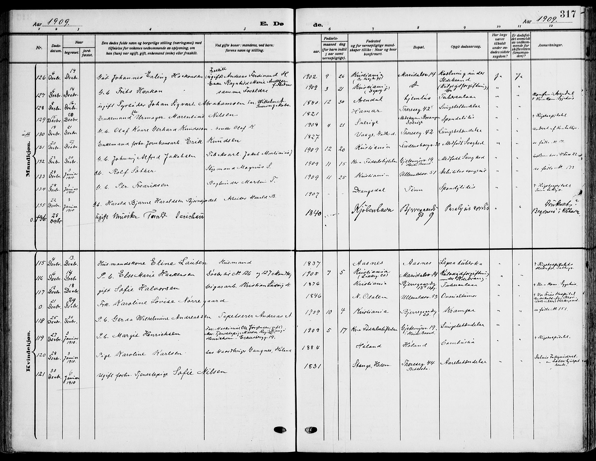 Gamle Aker prestekontor Kirkebøker, SAO/A-10617a/F/L0014: Parish register (official) no. 14, 1909-1924, p. 317