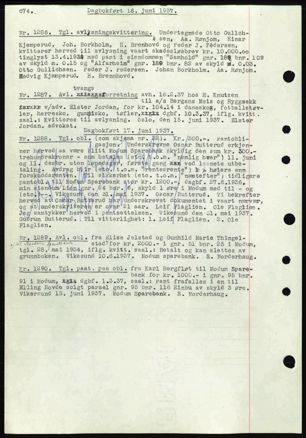 Eiker, Modum og Sigdal sorenskriveri, SAKO/A-123/G/Ga/Gab/L0035: Mortgage book no. A5, 1937-1937, Diary no: : 1286/1937