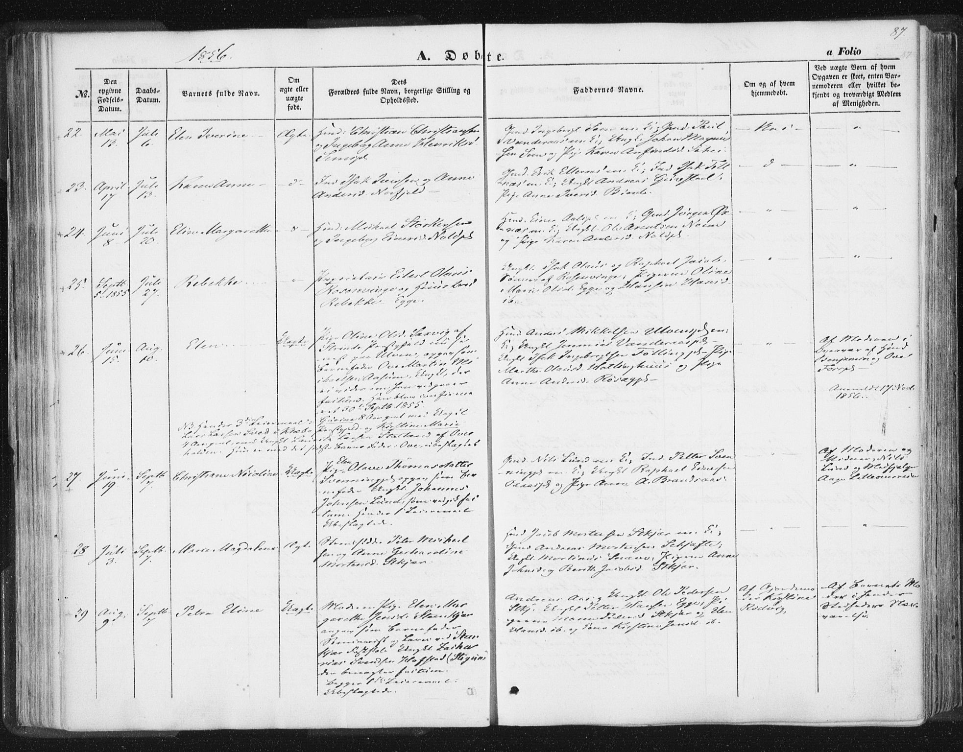 Ministerialprotokoller, klokkerbøker og fødselsregistre - Nord-Trøndelag, AV/SAT-A-1458/746/L0446: Parish register (official) no. 746A05, 1846-1859, p. 87