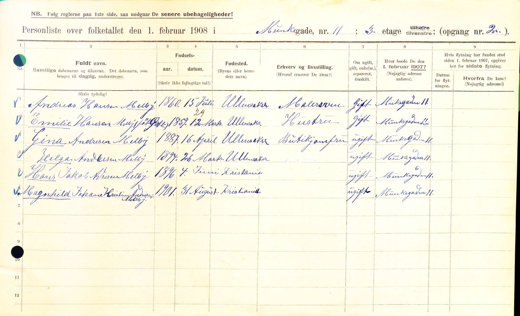 OBA, Municipal Census 1908 for Kristiania, 1908, p. 60996