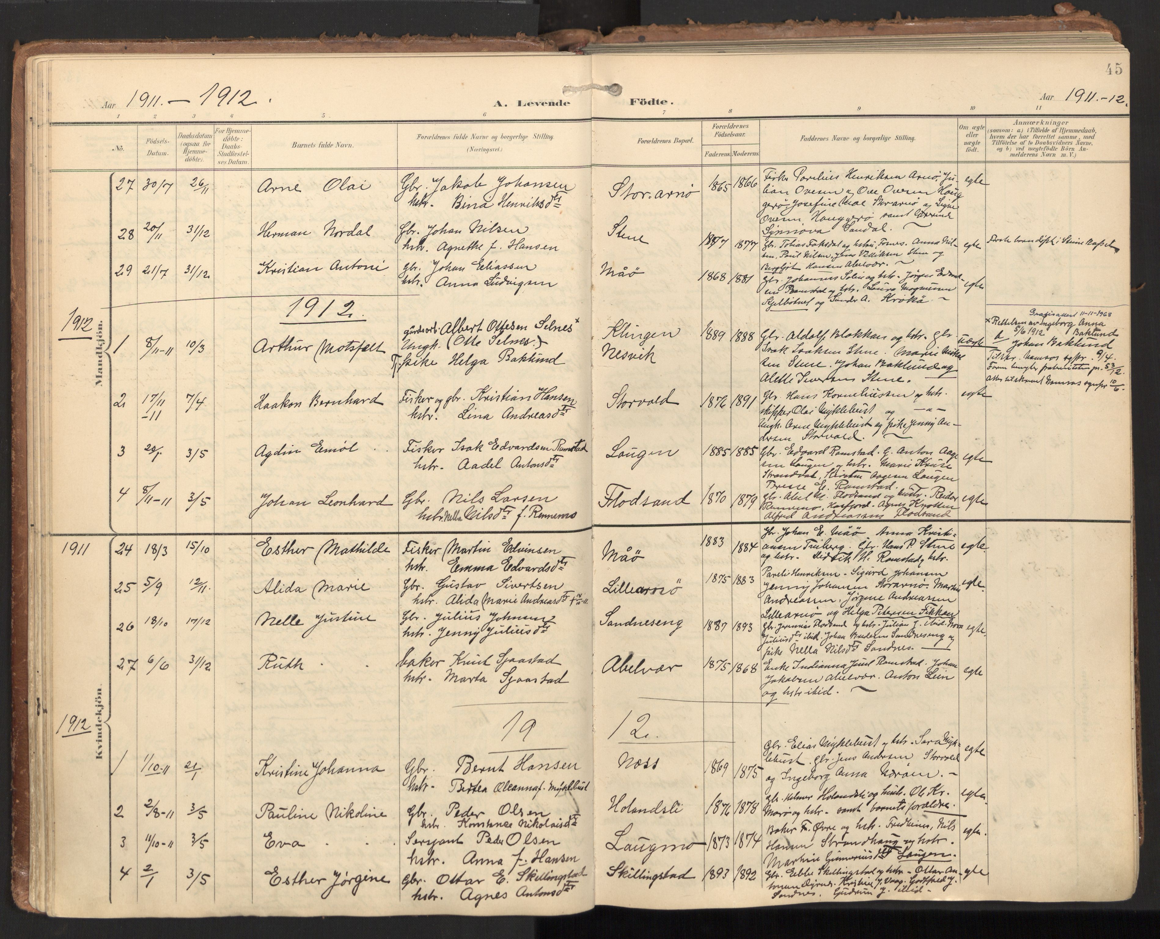 Ministerialprotokoller, klokkerbøker og fødselsregistre - Nord-Trøndelag, SAT/A-1458/784/L0677: Parish register (official) no. 784A12, 1900-1920, p. 45