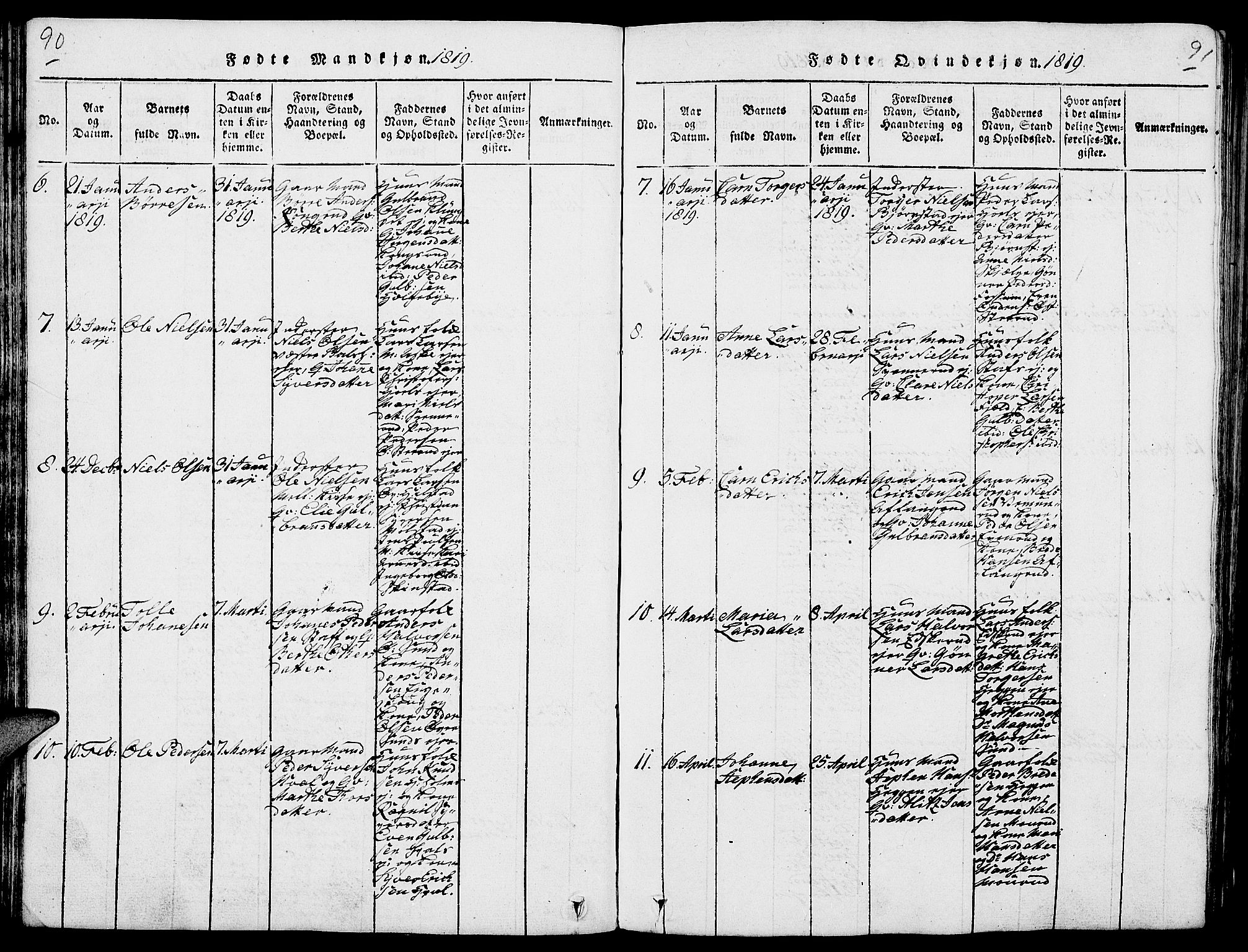 Nes prestekontor, Hedmark, SAH/PREST-020/L/La/L0003: Parish register (copy) no. 3, 1814-1831, p. 90-91